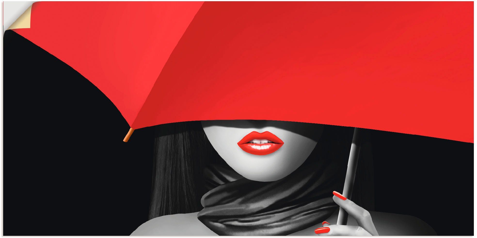 Artland Wandbild Rote Lippen unter dem Regenschirm, Frau (1 St), als Alubild, Leinwandbild, Wandaufkleber oder Poster in versch. Größen