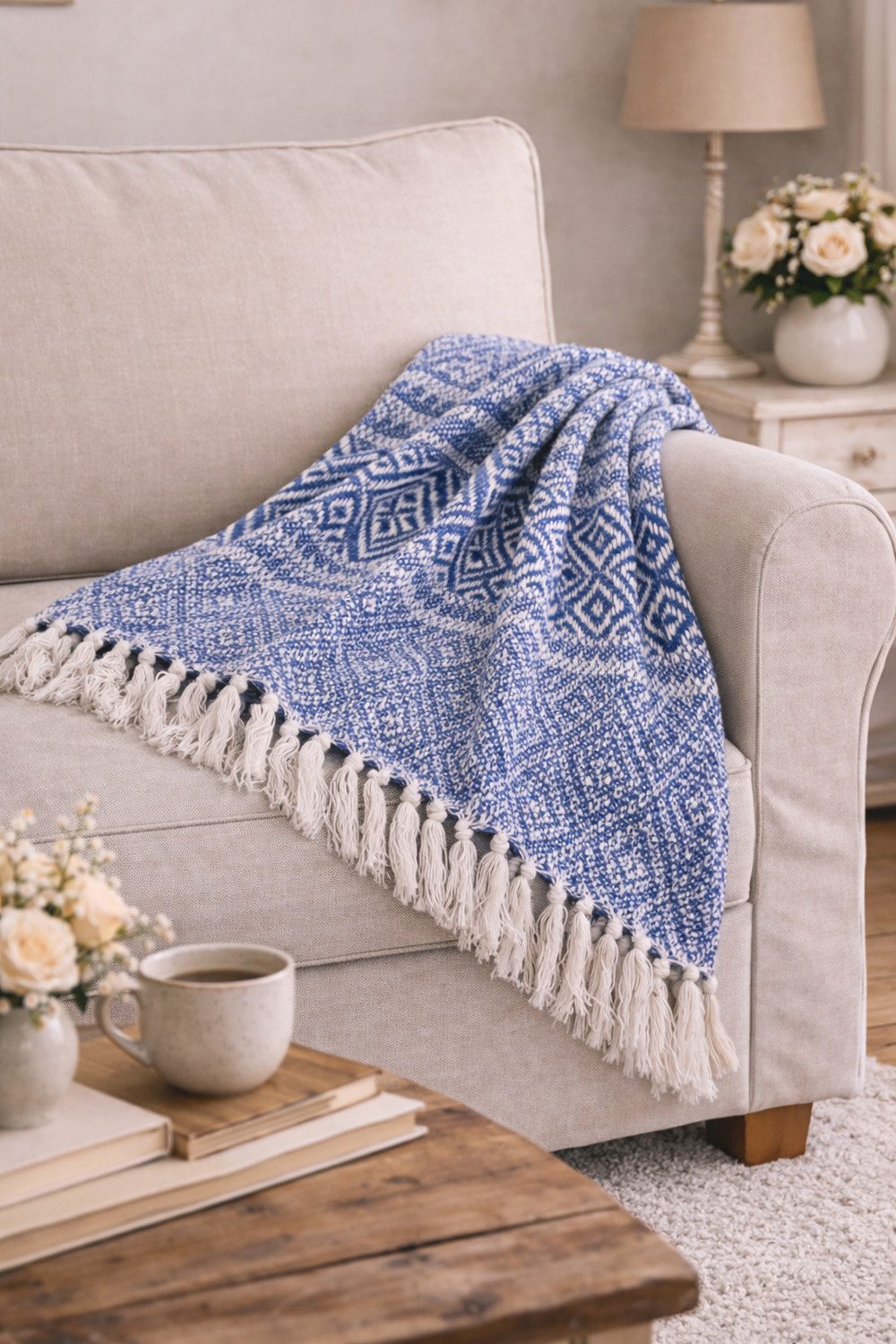 Wohndecke Royal/ Natural, AU Maison, Stilvolle Baumwolldecke mit Fransen 130x180 cm