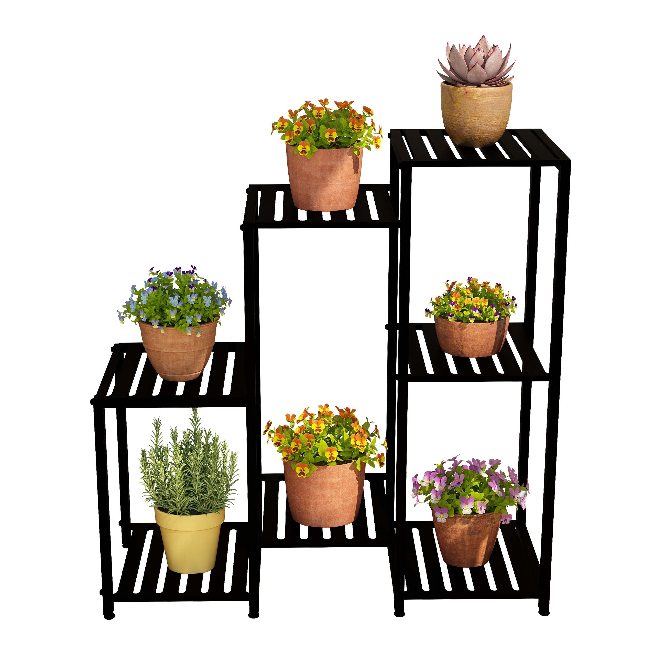 relaxdays Pflanzentreppe Blumenregal aus Metall, schwarz günstig online kaufen