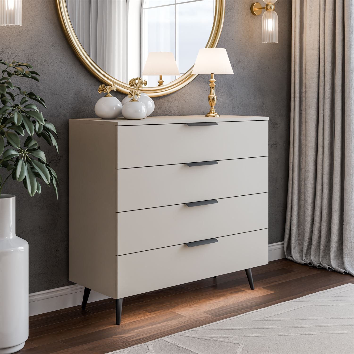 Lookway Kommode LINA KASCHMIR 95 mit LED Beleuchtung auf hohen Füßen, Breite: 95 cm