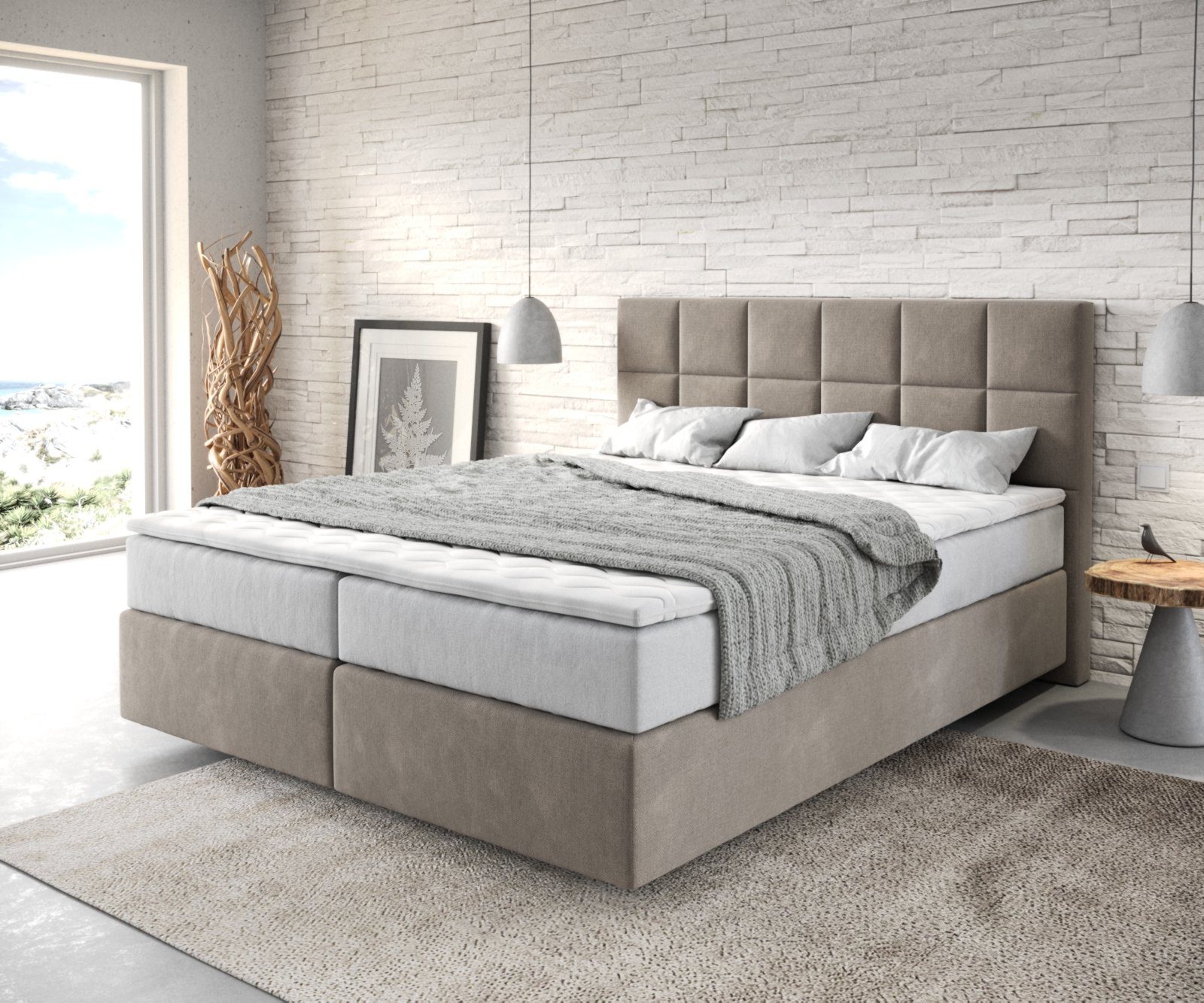 DELIFE Boxspringbett Dream-Fine, Mikrofaser Beige 160x200 günstig online kaufen