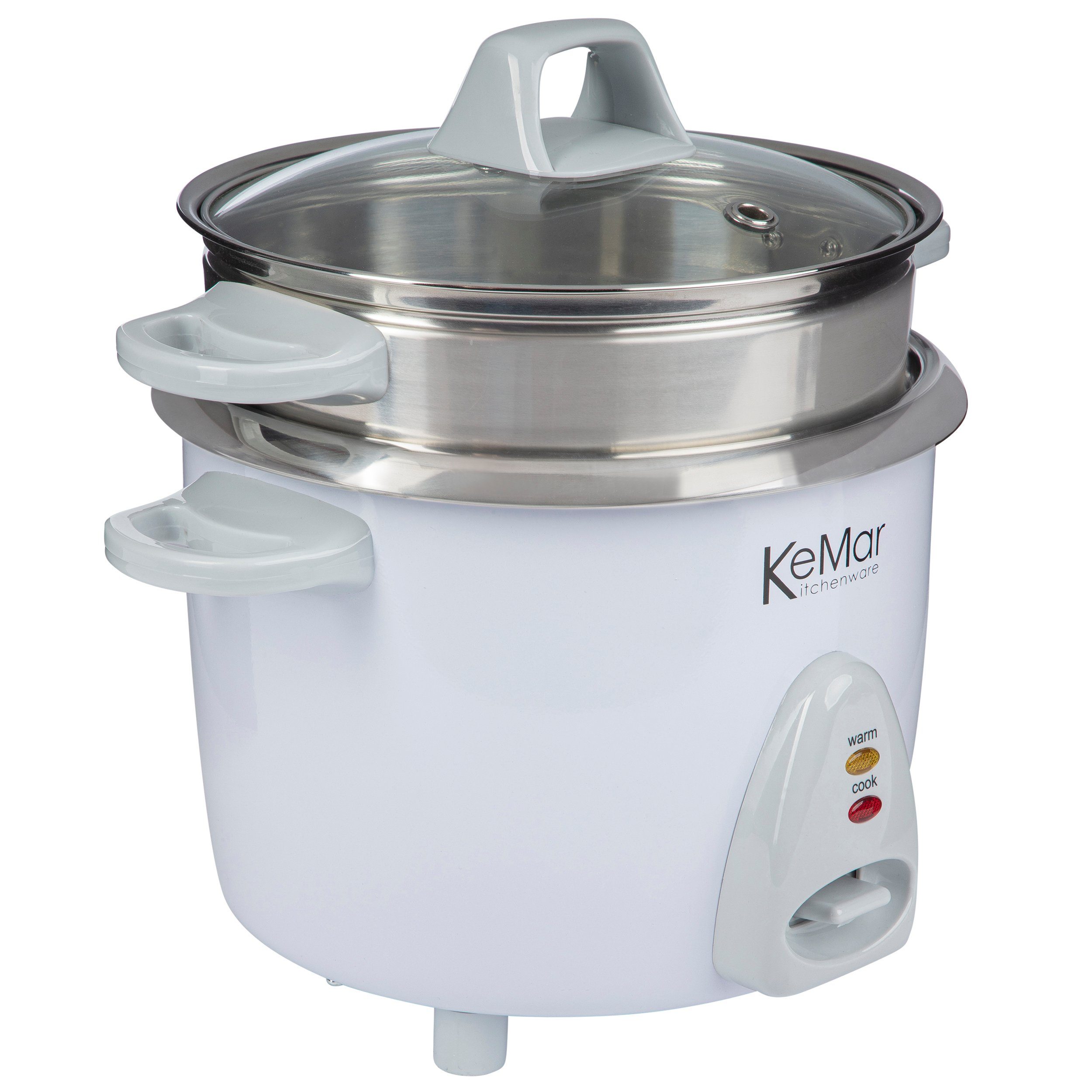 KeMar Kitchenware Reiskocher KRC-200, 500 W, Innentopf aus Edelstahl, Glasdeckel, Bambuslöffel