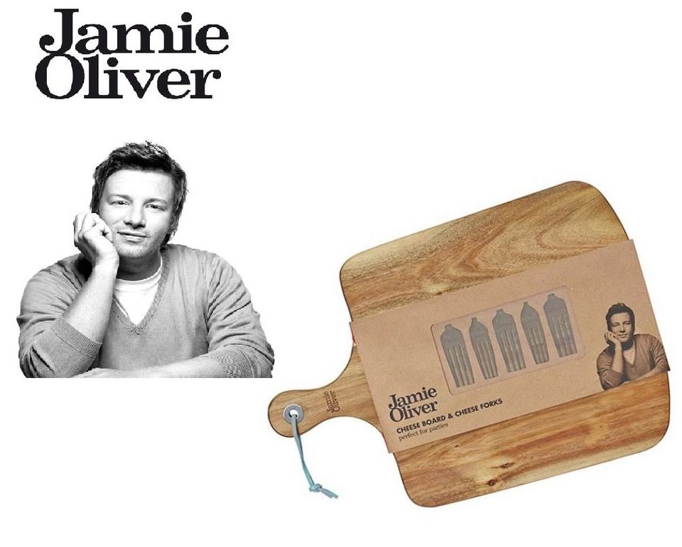 JAMIE OLIVER Käsebrett Jamie Oliver Käsebrett mit Käsegabeln (6-teilig)  44x39cm 555121, Akazienholz, (6-St)