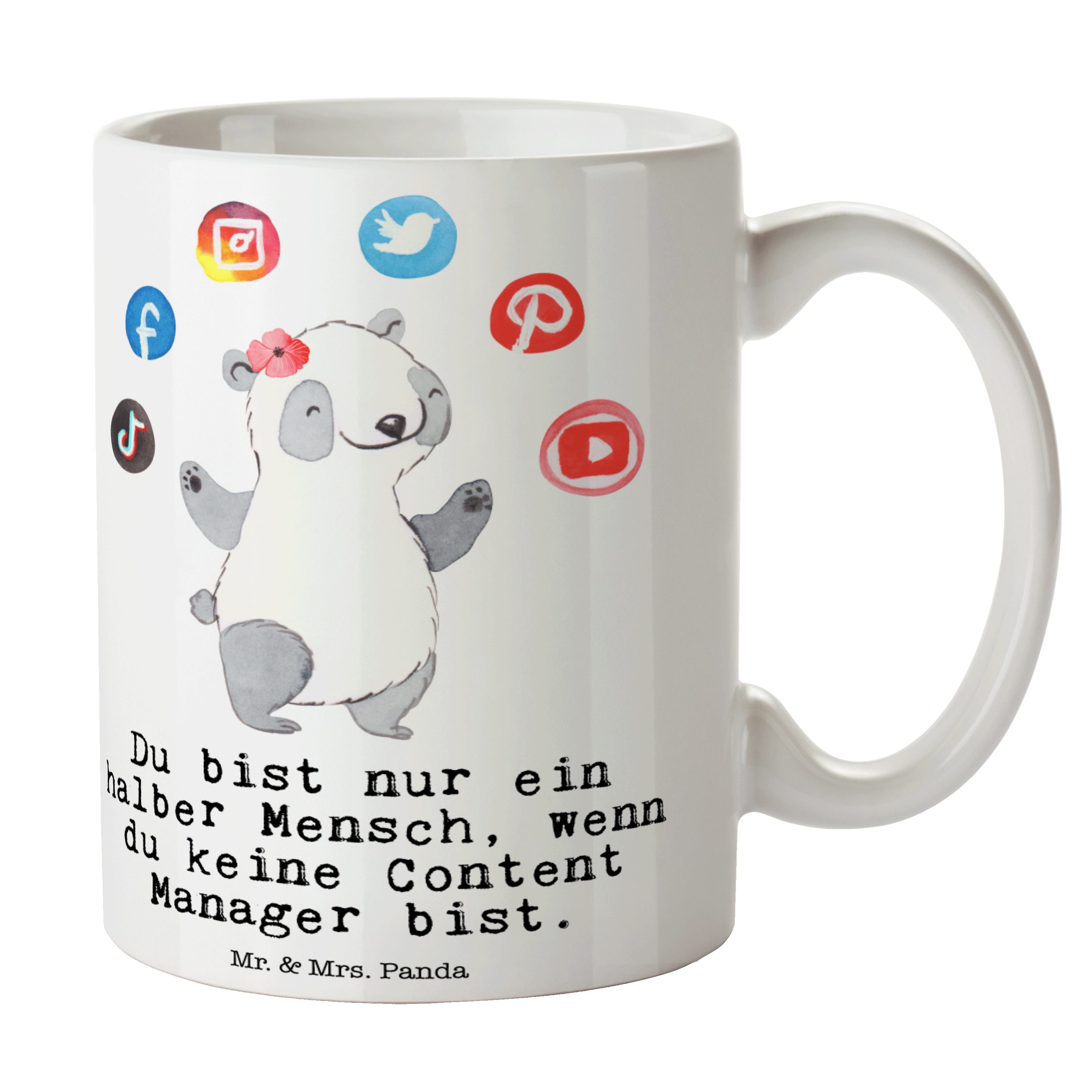 Mr. & Mrs. Panda Tasse »Content Manager mit Herz Weiß Geschenk