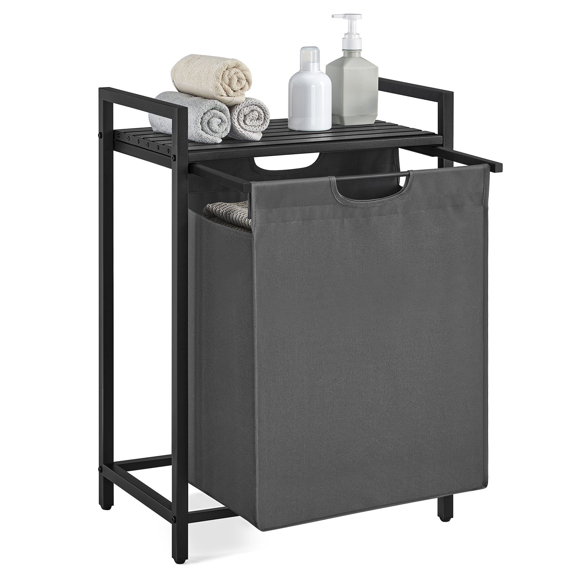 VASAGLE Wäschekorb, mit Ablage, Wäschesack abnehmbar, Metallrahmen, 65 L günstig online kaufen