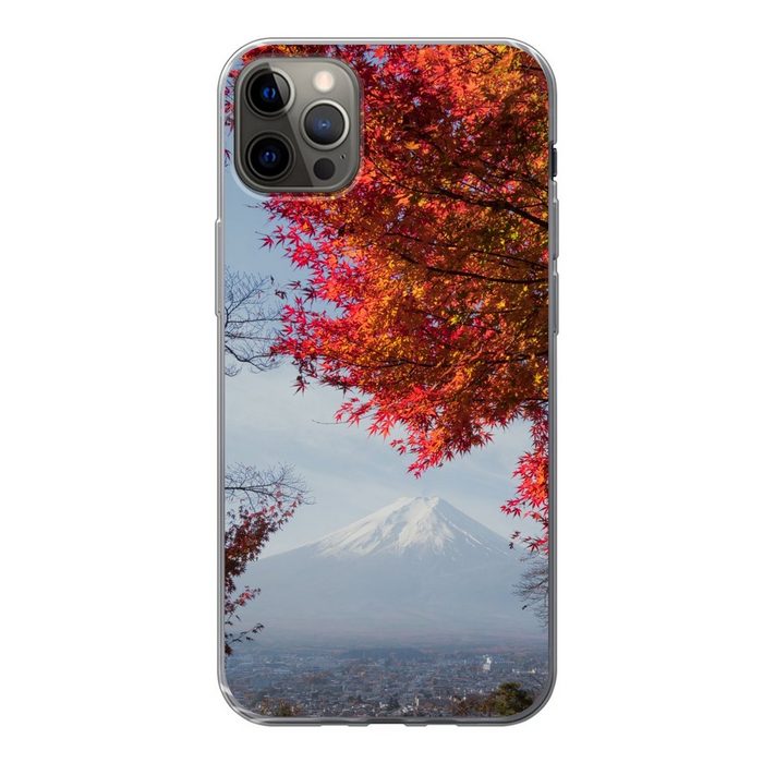 MuchoWow Handyhülle Berg Fidschi mit einem roten Ahornbaum Handyhülle Apple iPhone 13 Pro Max Smartphone-Bumper Print Handy