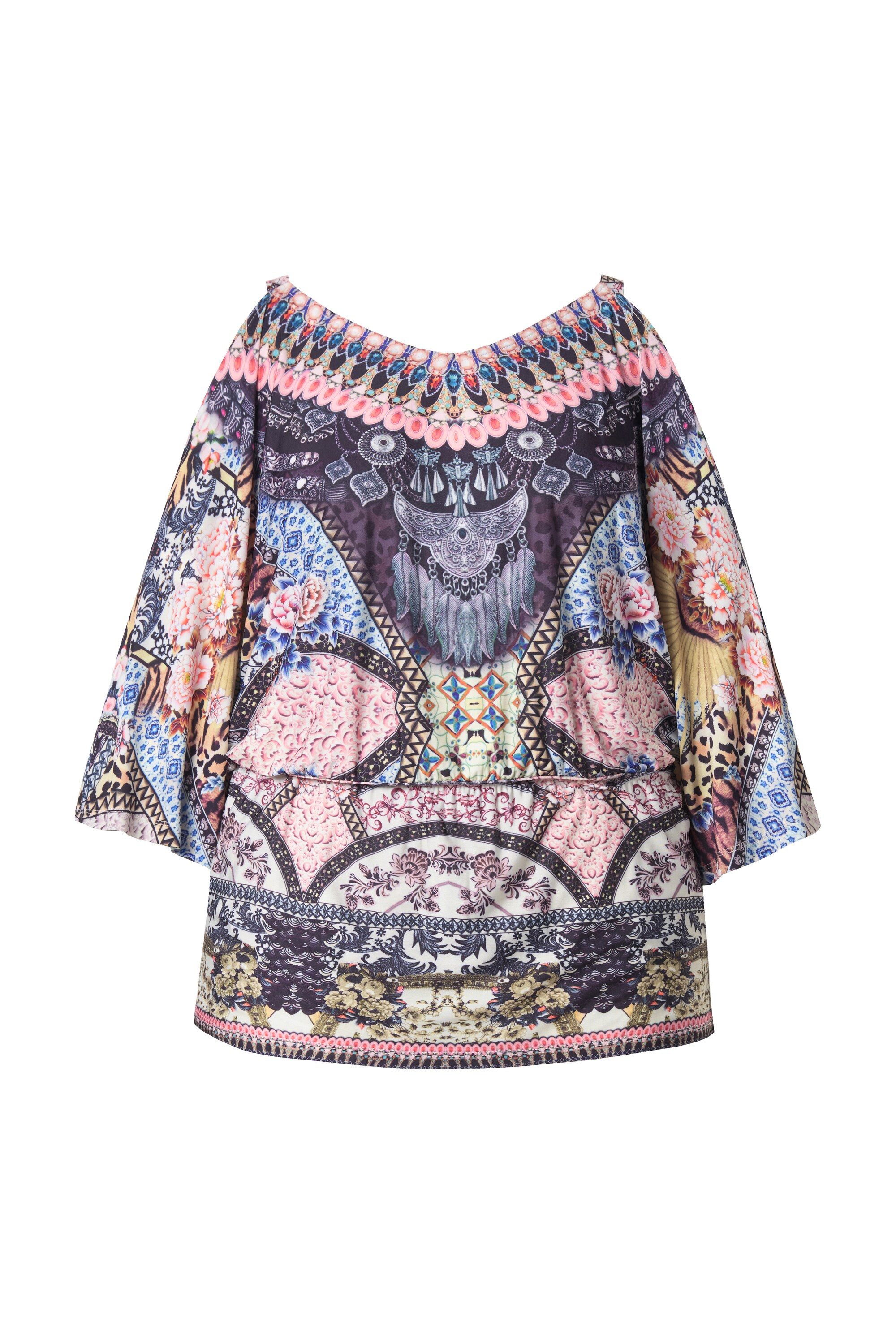 Ulla Popken Longtop Trägershirt schulterfrei Alloverdruck günstig online kaufen