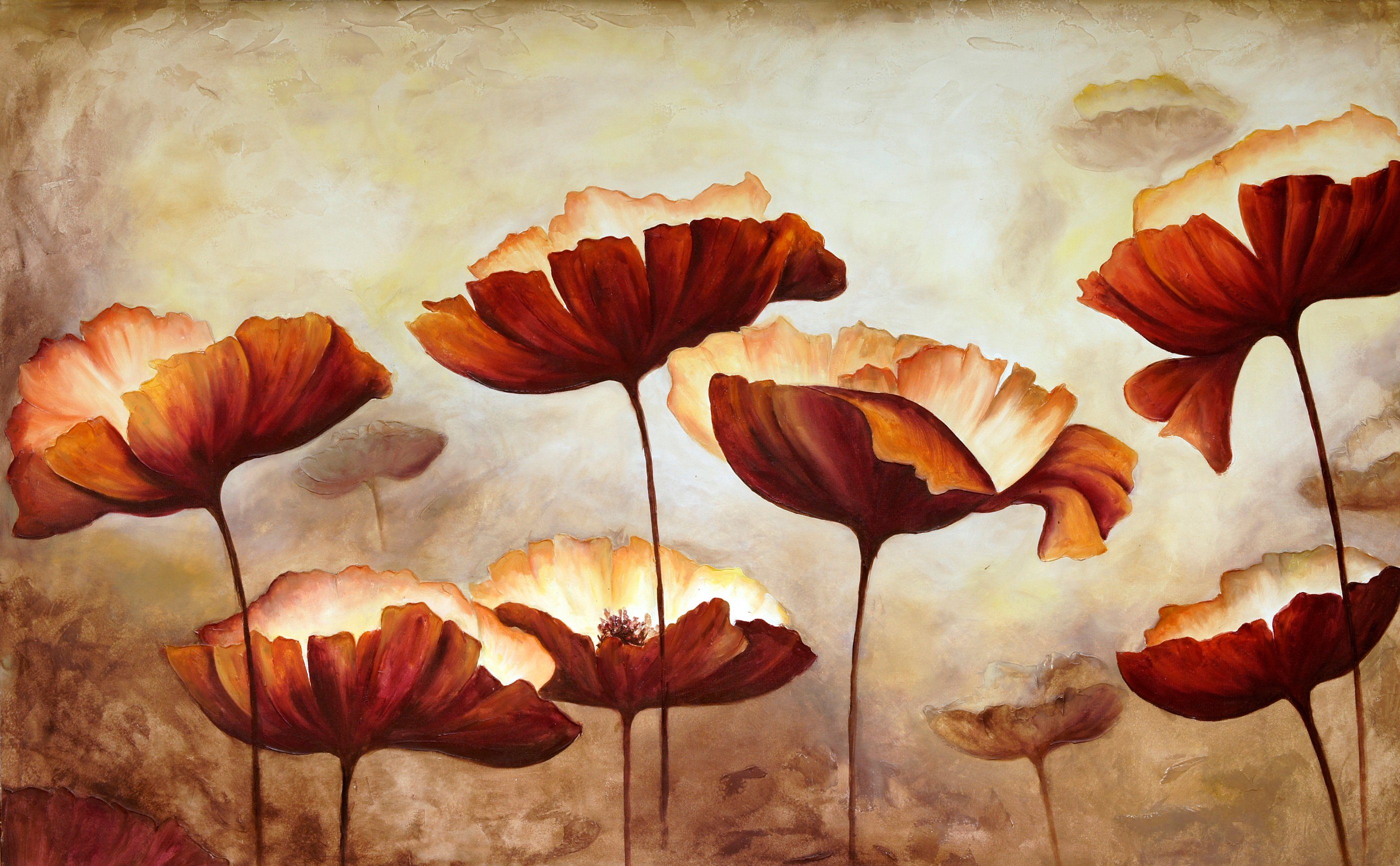Papermoon Fototapete MOHNBLUMEN-MALEREI RETRO VINTAGE BLUMEN DEKOR MUSTER