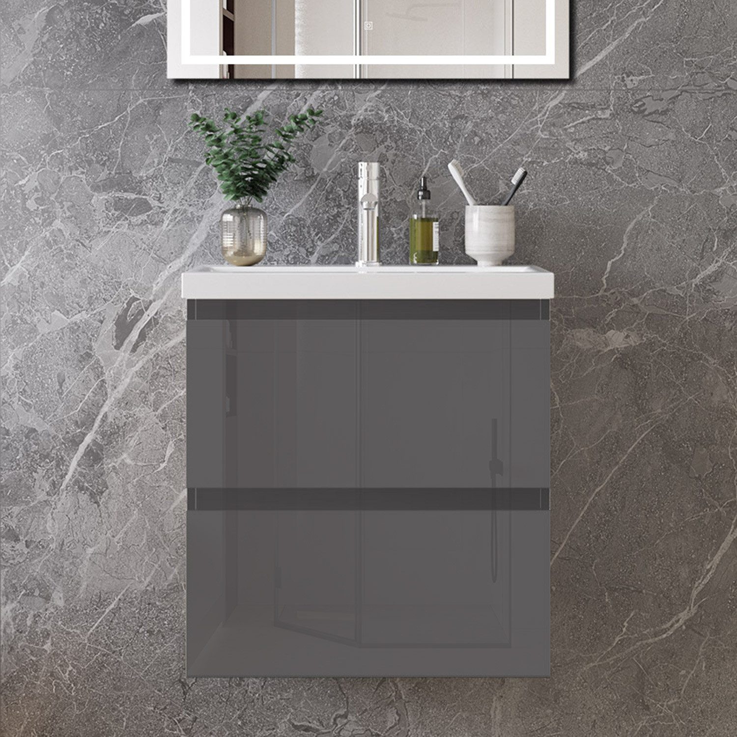 duschspa Waschtisch Waschbecken mit Unterschrank Badmöbel Set Badschrank Waschplatz, Hochglanz, 50-120cm – Bild 3 von 5