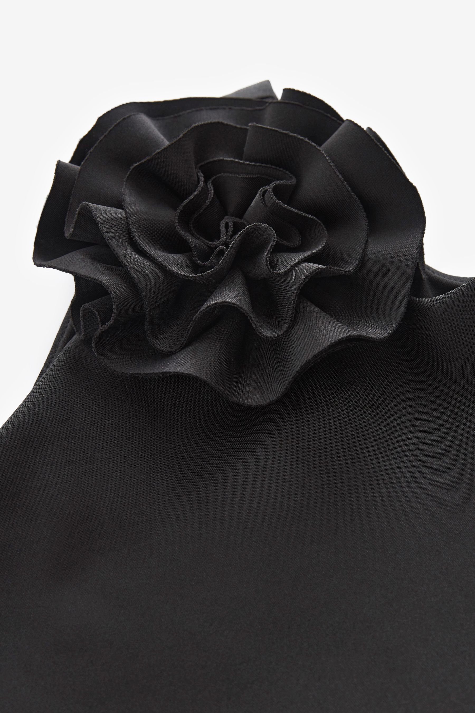 Corsage Next Anlässe 3D für Partykleid Asymmetrisches Flower besondere (1-tlg) Black Neoprenkleid