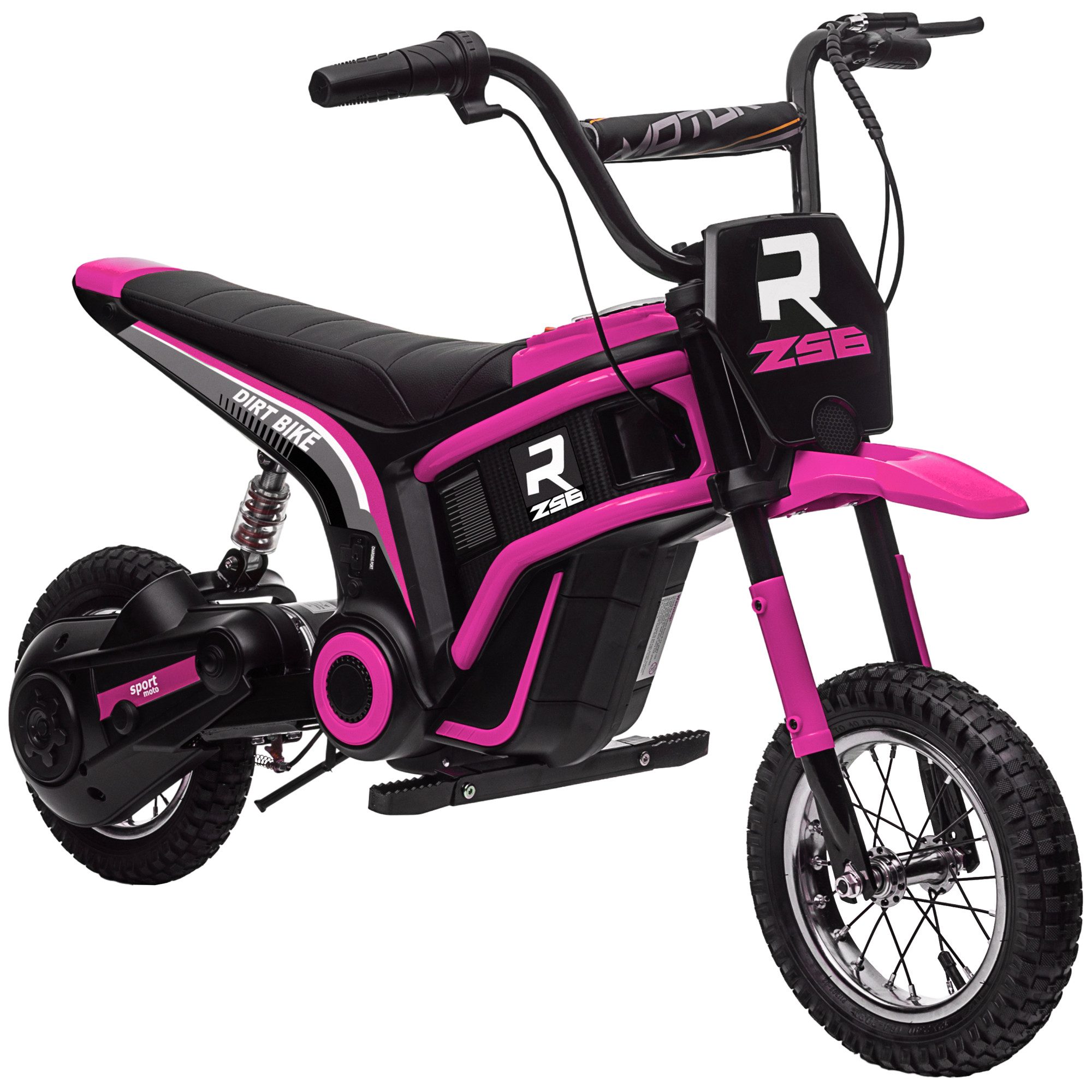 HOMCOM Elektro-Kindermotorrad mit 24V 350W Motor, 8-16 KMH Geschwindigkeitsmodus, Belastbarkeit 65 kg, (1-tlg), mit 12 Zoll Luftreifen, Musik Scheinwerfer, für 8–12 Jahre, Rosa