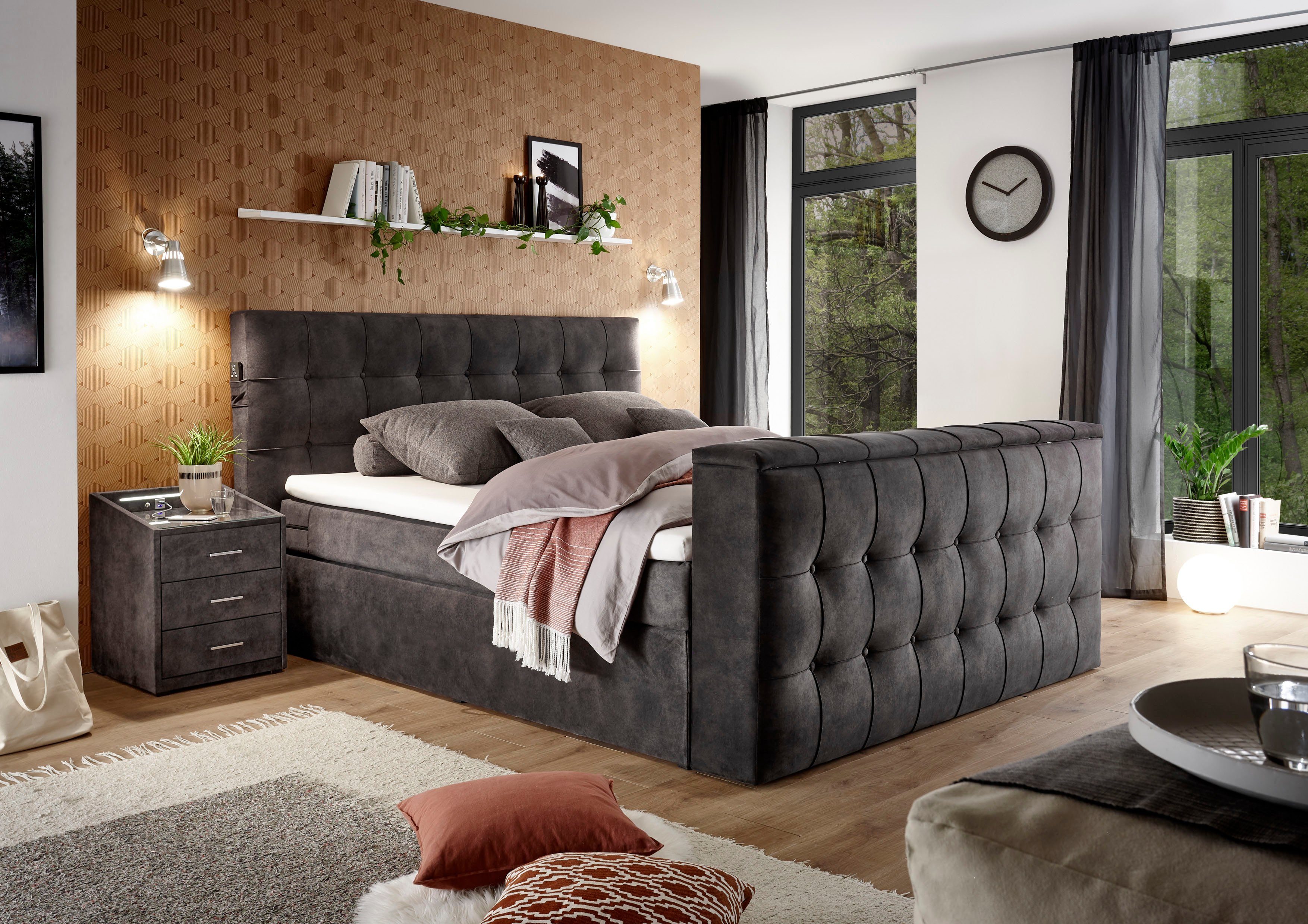 set one by Musterring Boxspringbett Richmond, versenkbarer TV- Halterung mit Fernbedienung