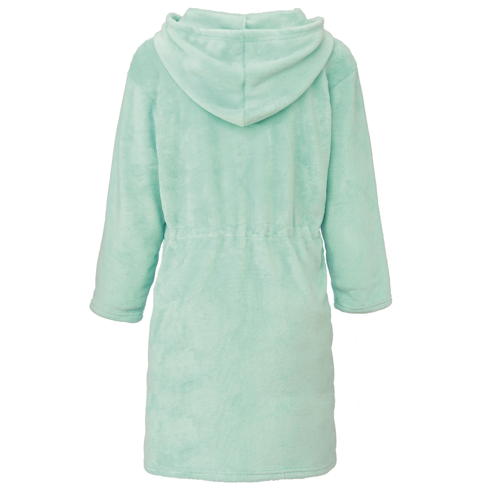 CelinaTex Bademantel Hausmantel Damen S Polyester Vital Flanell mint, Kapuze Reißverschluss