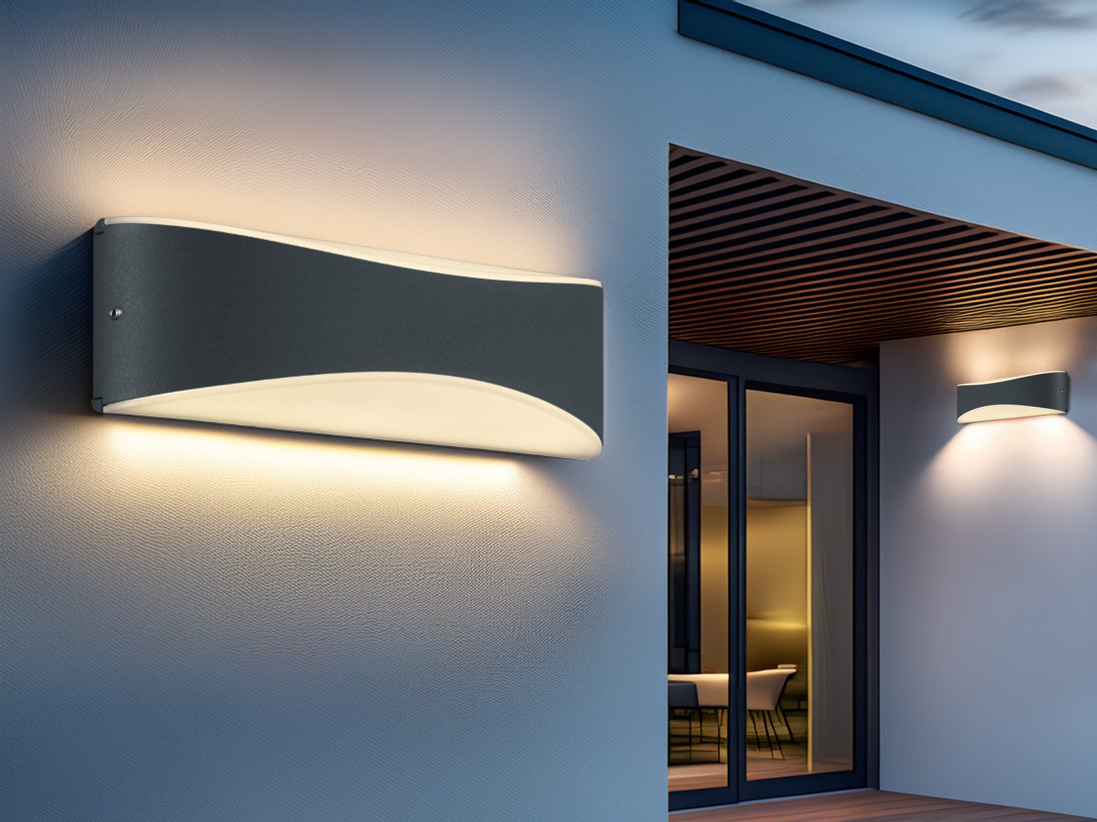 TRIO Leuchten LED Außen-Wandleuchte, LED fest integriert, Warmweiß, 2er-Set Fassaden-Beleuchtung Up Down für Hauswand, Anthrazit B: 23cm