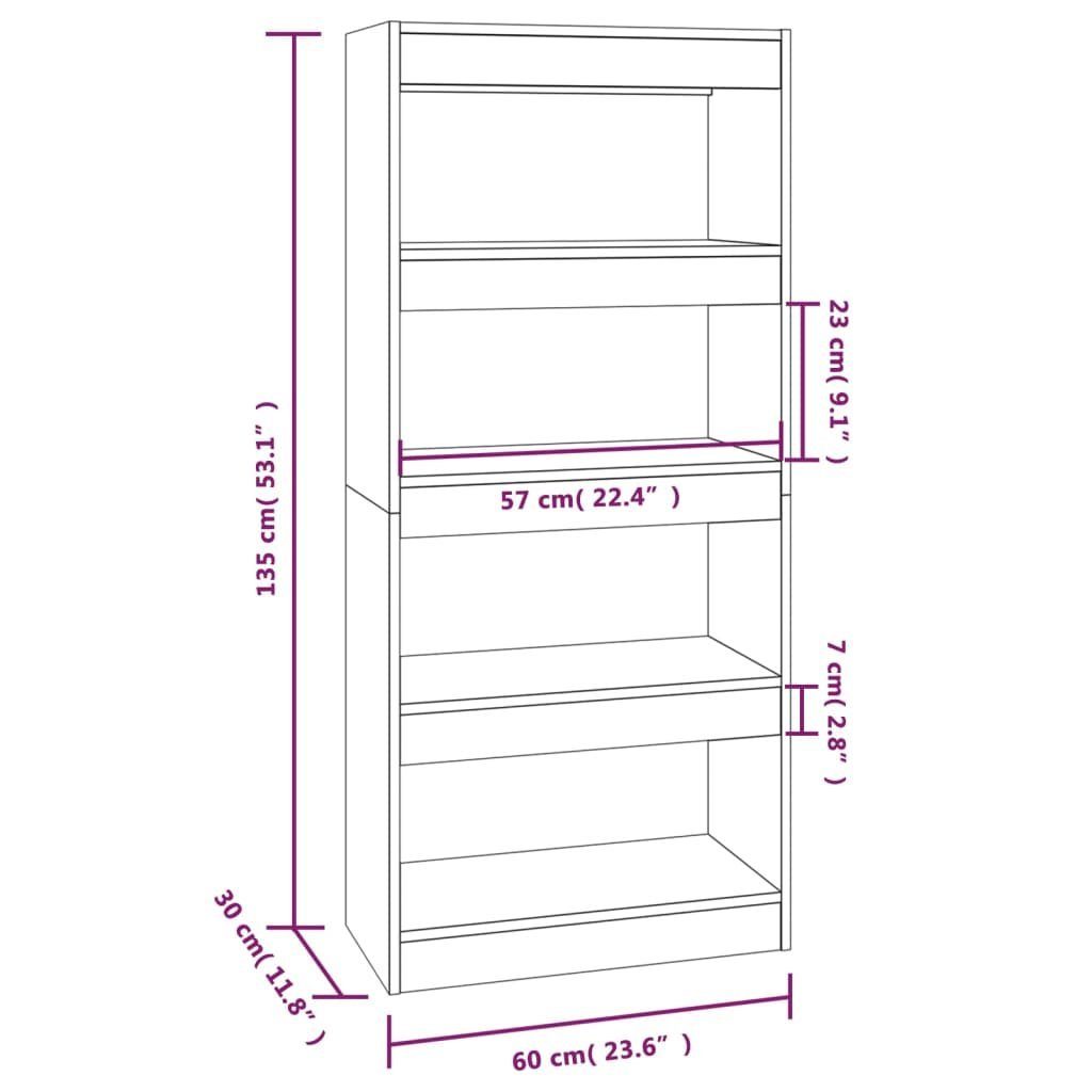 vidaXL Bücherregal Bücherregal/Raumteiler cm Holzwerkstoff, 1-tlg. 60x30x135 Schwarz