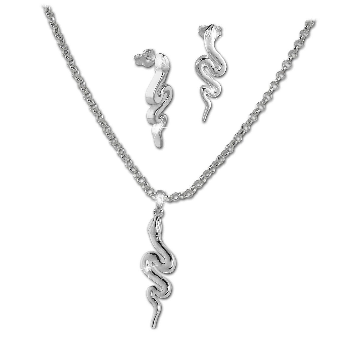 Teenie-Weenie Schmuckset Teenie-Weenie Schlange Kette und Ohrringe (3-tlg., Schmucksets), Schmucksets (Schlange) 925 Sterling Silber, Farbe: silber