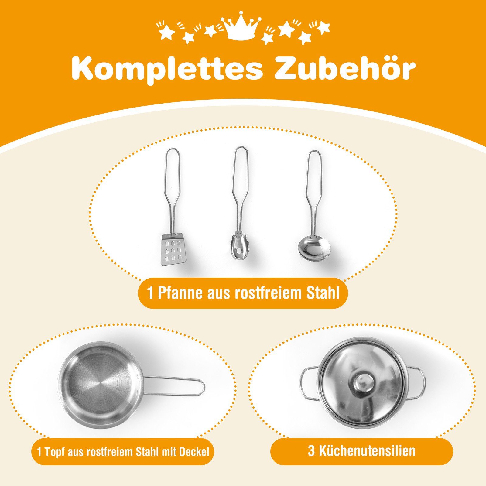 COSTWAY Spielküche Kinderküche, aus Holz, mit Zubehör