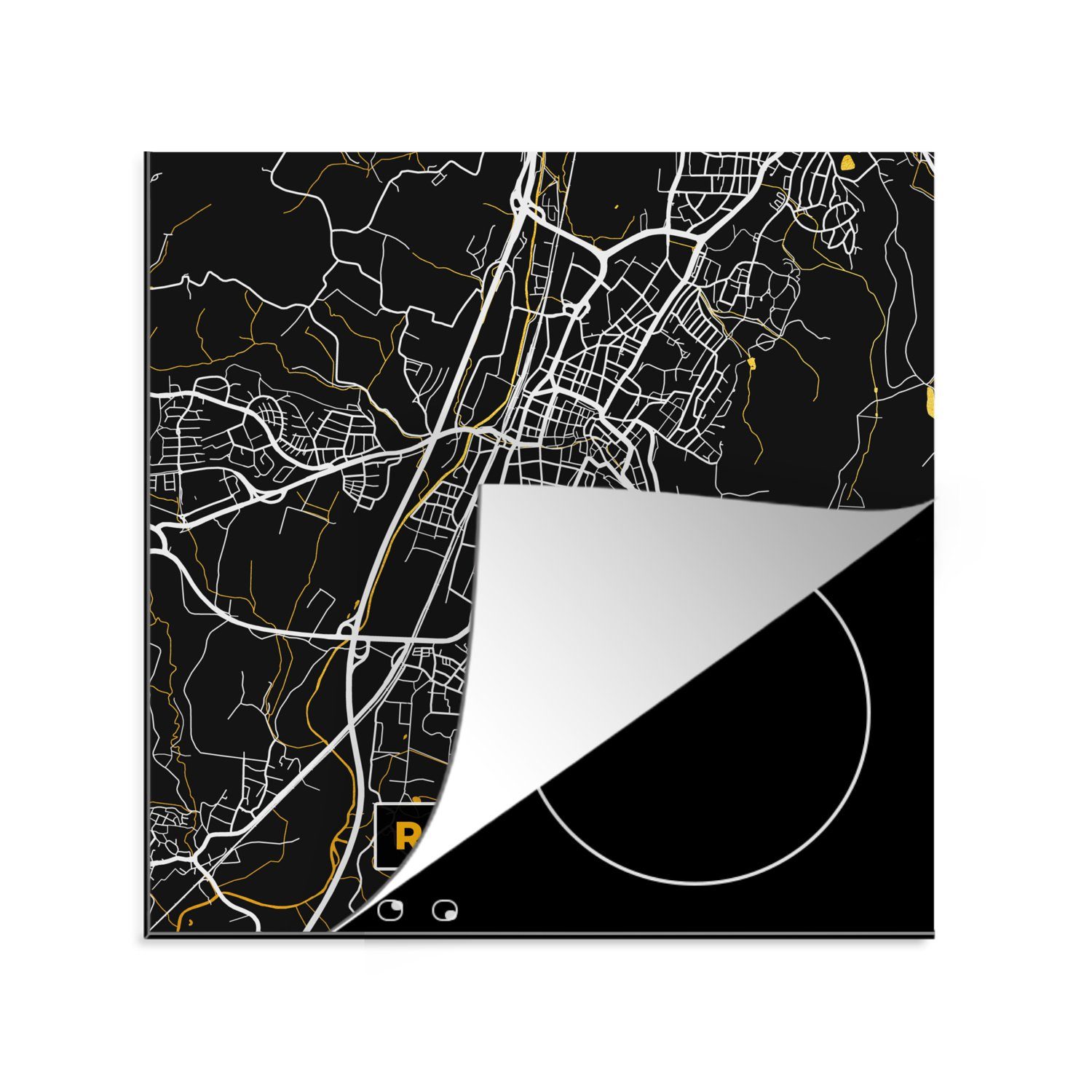MuchoWow Herdblende-/Abdeckplatte Schwarz und Gold - Stadtplan - Ravensburg - Deutschland - Karte, Vinyl, (1 tlg), 78x78 cm, Ceranfeldabdeckung, Arbeitsplatte für küche