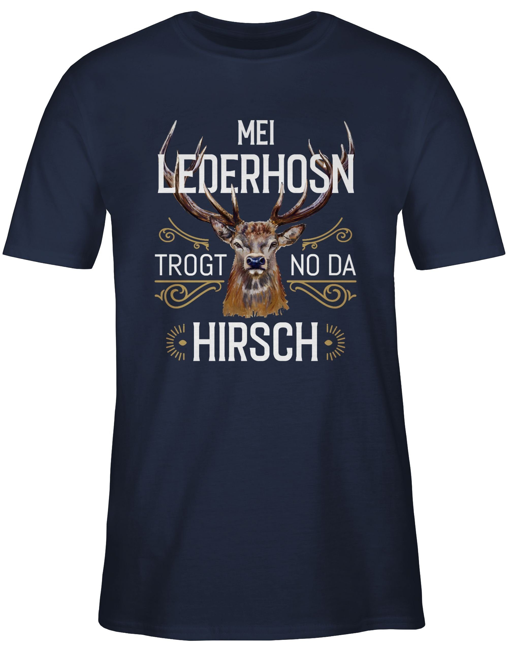 Hirsch weiß braun Mode da T-Shirt 03 Lederhosn Blau Oktoberfest Navy trogt Mei für no Herren - Shirtracer