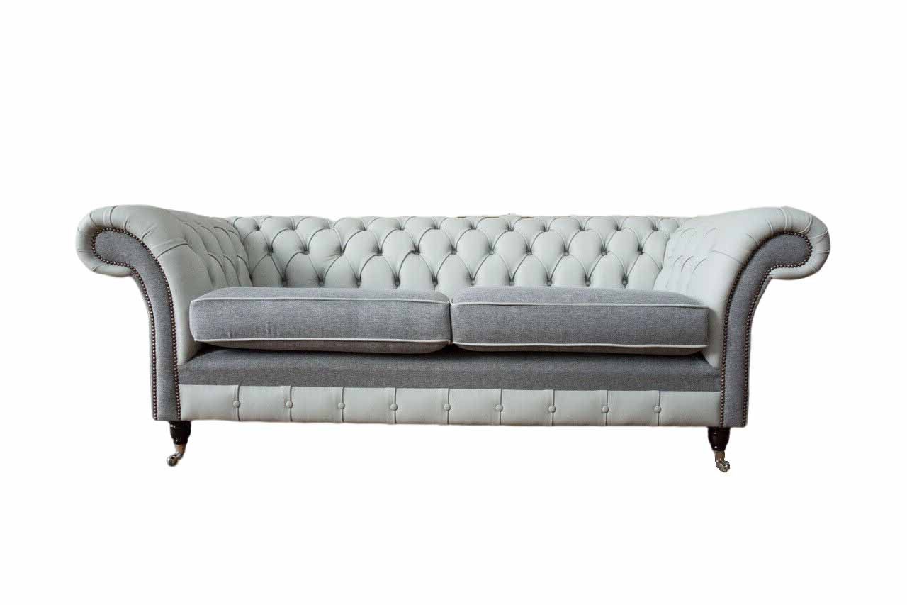 3-Sitzer Graues Ledersofa mit Edelstahlfüßen und modernem Design