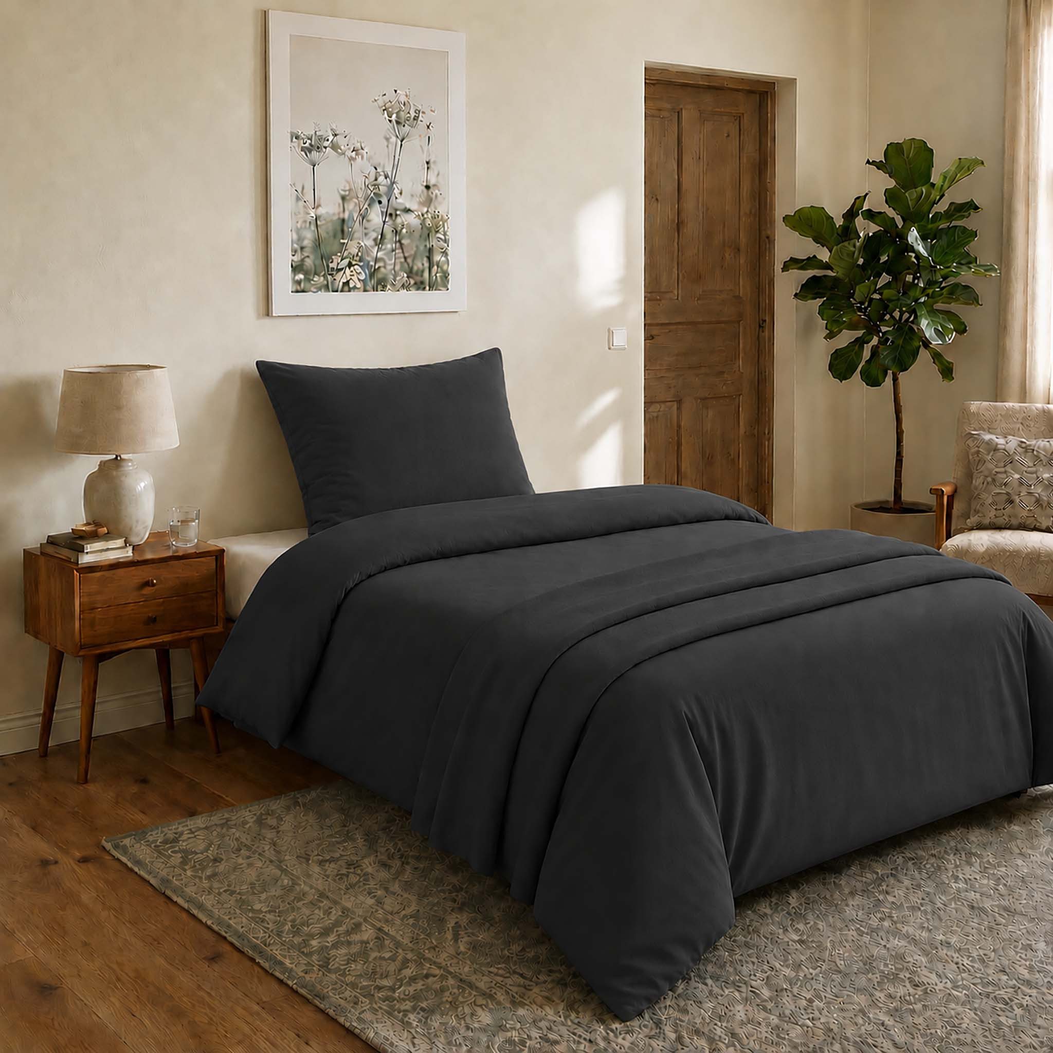 Casa Colori Bettwäsche Renforce Ganzjahres Bettgarnitur 135x200 cm, Renforce, 2 teilig, Grau Anthrazit