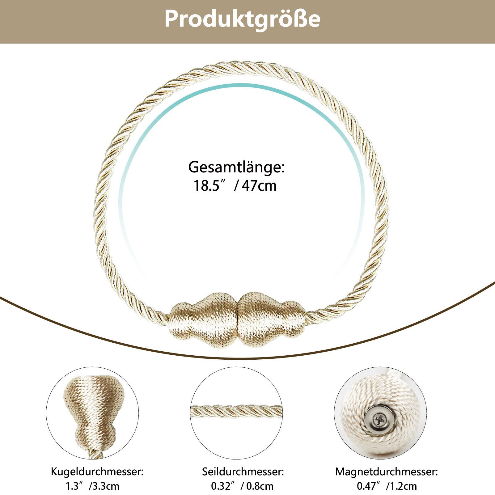 Agger Raffhalter Magnetische Raffhalter 2 Stück für Vorhänge – Dekorative Seil, (2-tlg), Raffhalter mit Magnetverschluss für Innen- und Außenbereich