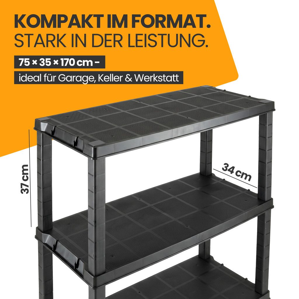 Kreher Schwerlastregal 'Evo' mit 5 Böden - aus Kunststoff - in Schwarz (Set wählbar)