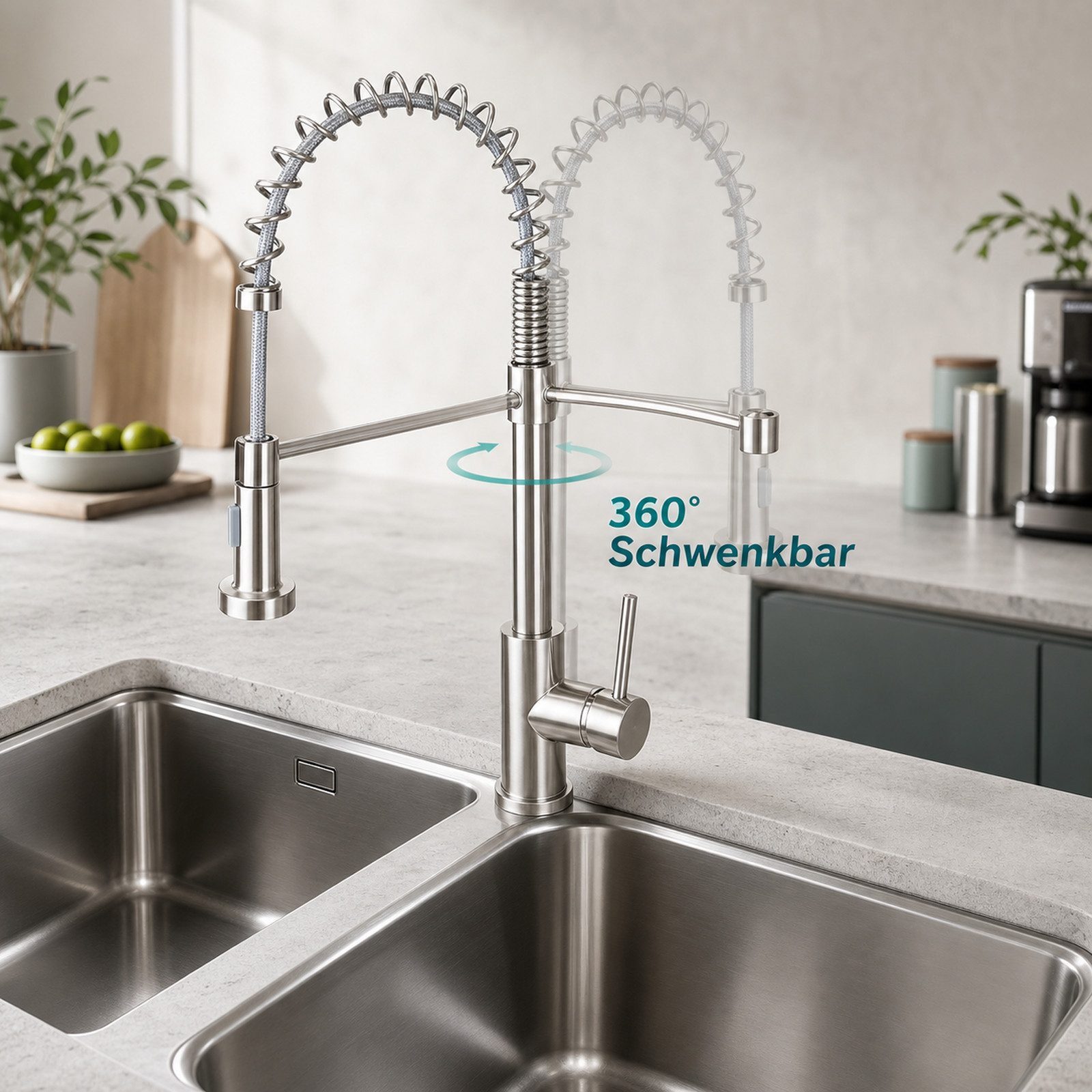 Ledklang Spültischarmatur Edelstahl 360° drehbar Ausziehbarer Brause 2 Strahlarten Küchenarmatur (1-St) für Einhebelmischer Mischbatterie Wasserhahn Küche – Bild 3 von 5