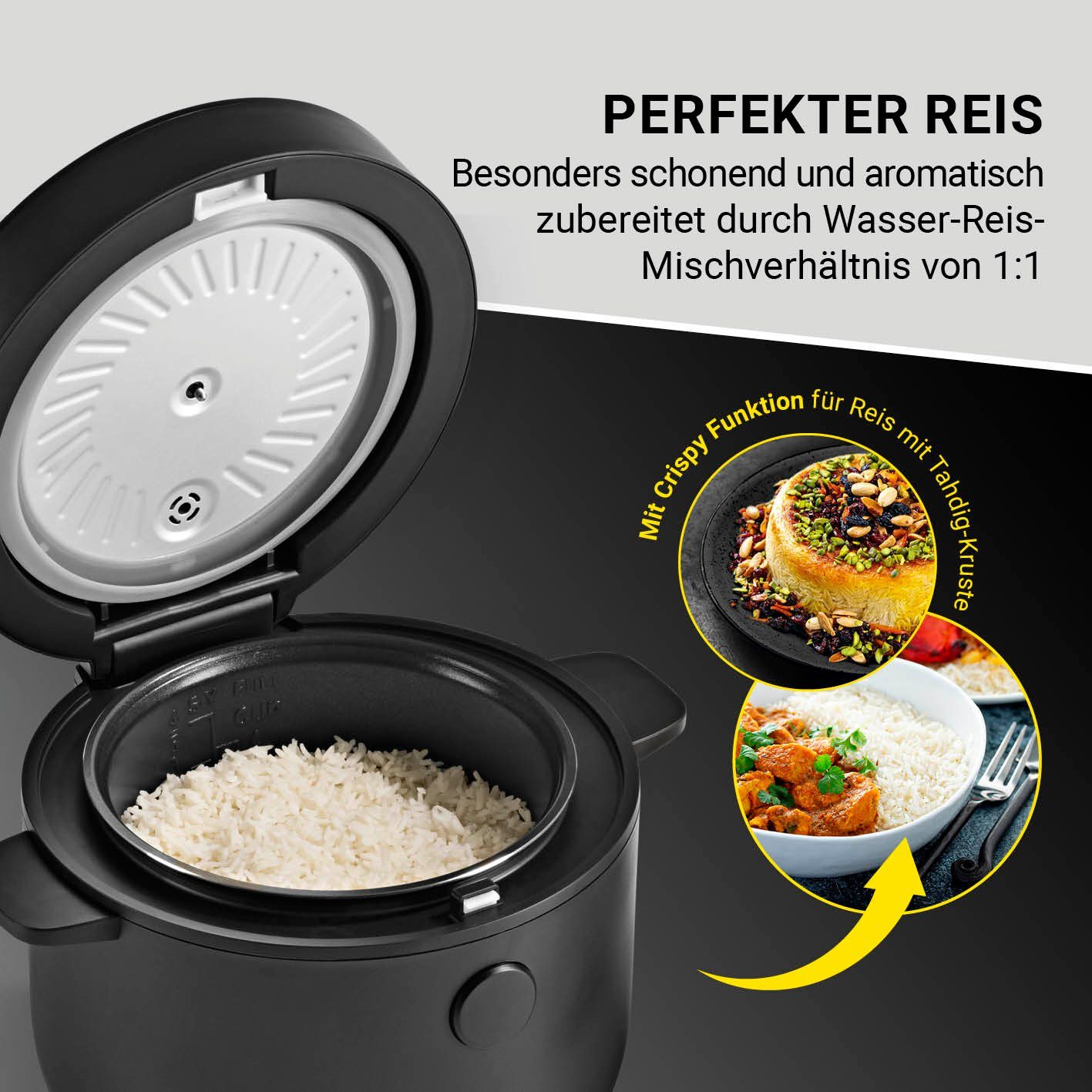 N8WERK Reiskocher schwarz Digitaler Reiskocher