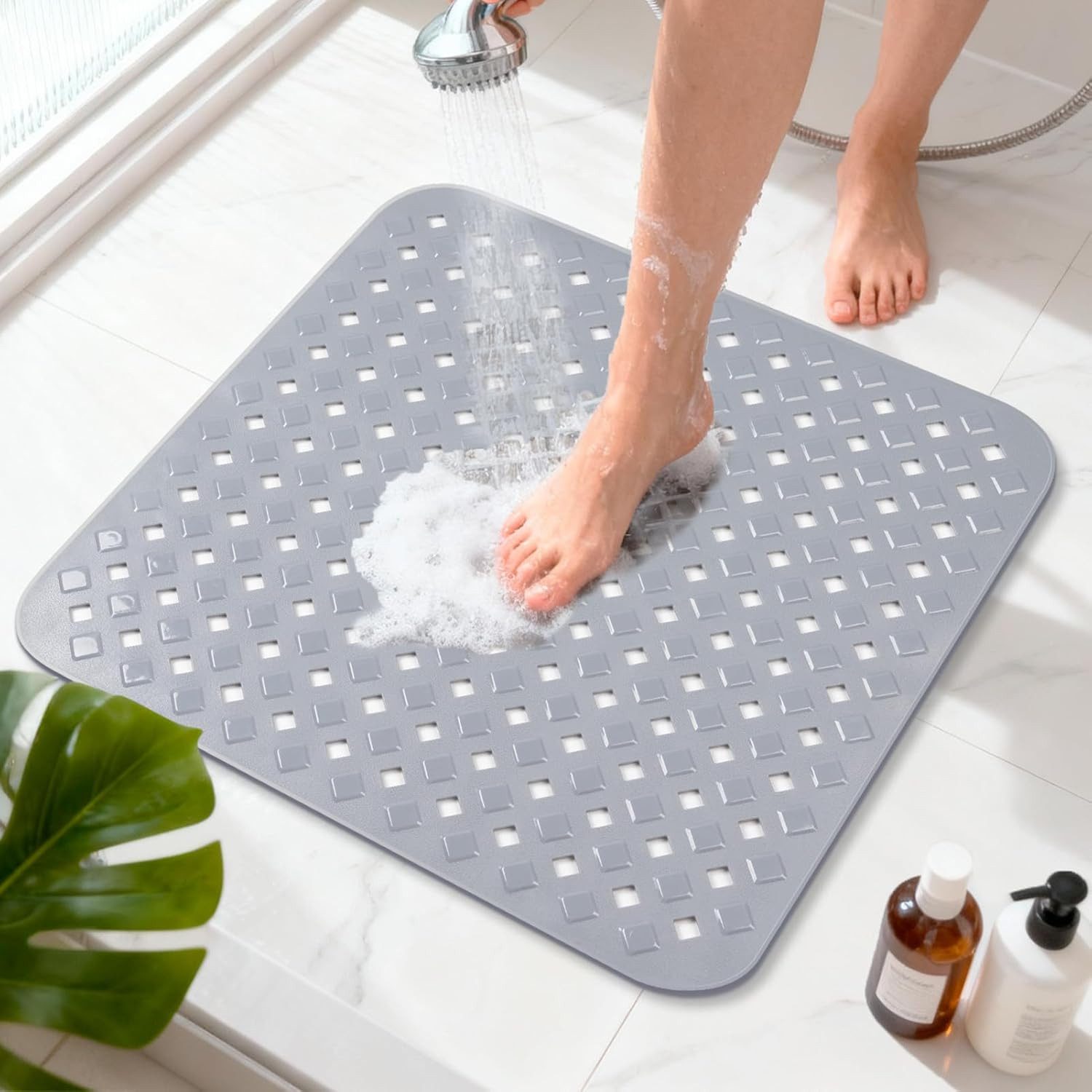 Forrlite Antirutschmatte Rutschfeste Duschmatte 53x53 cm, schimmelresistent & hautfreundlich, Duschmatte rutschfest, schimmelresistente Antirutschmatte Dusche Duscheinlage rutschfest mit Saugnäpfen 100% BPA-frei, maschinenwaschbar, für Dusche und Badewann