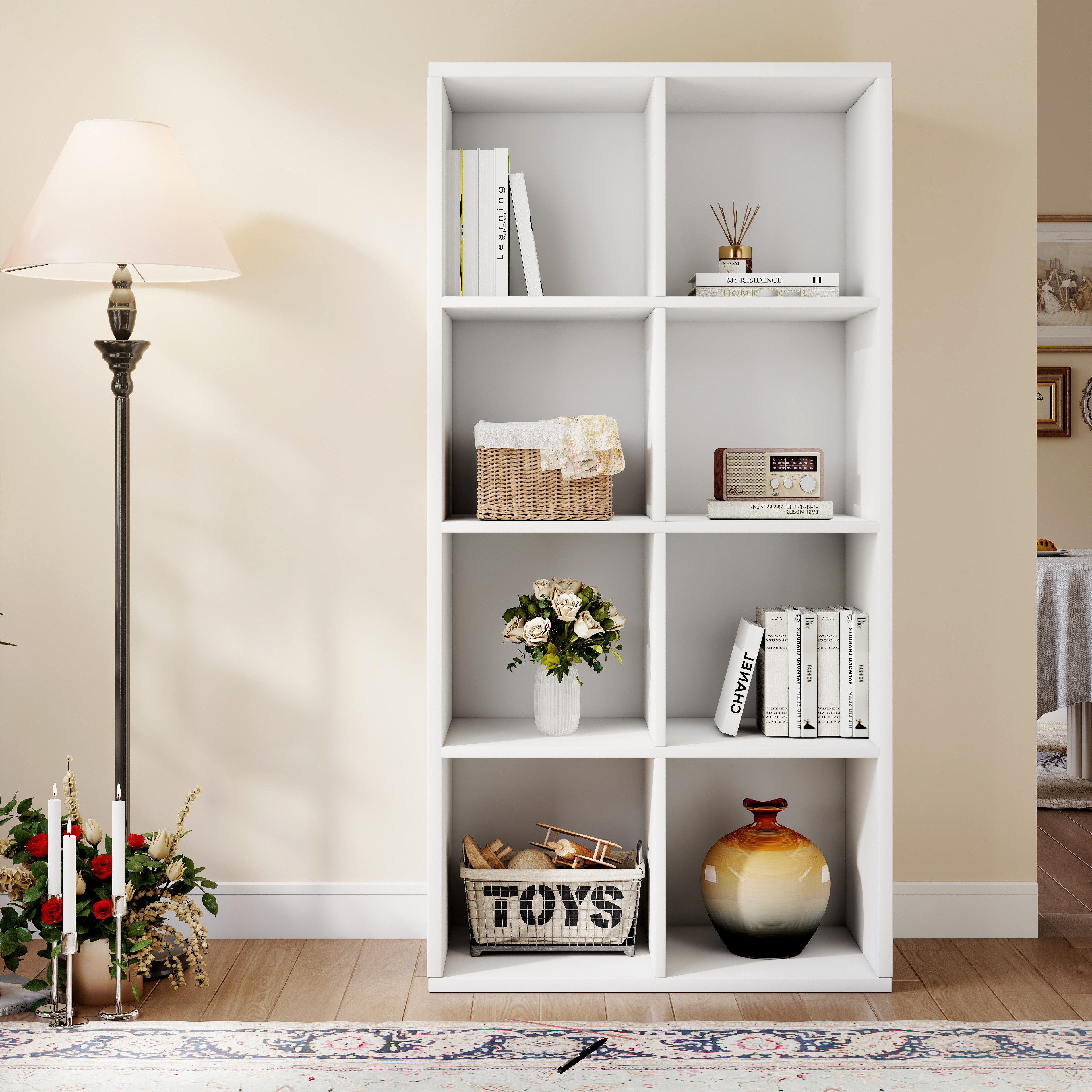 oyajia Bücherregal Bücherschrank, Würfelregal, Standregal, Standregal, Bücherschrank aus Holz mit 8 Fächer, Weiß