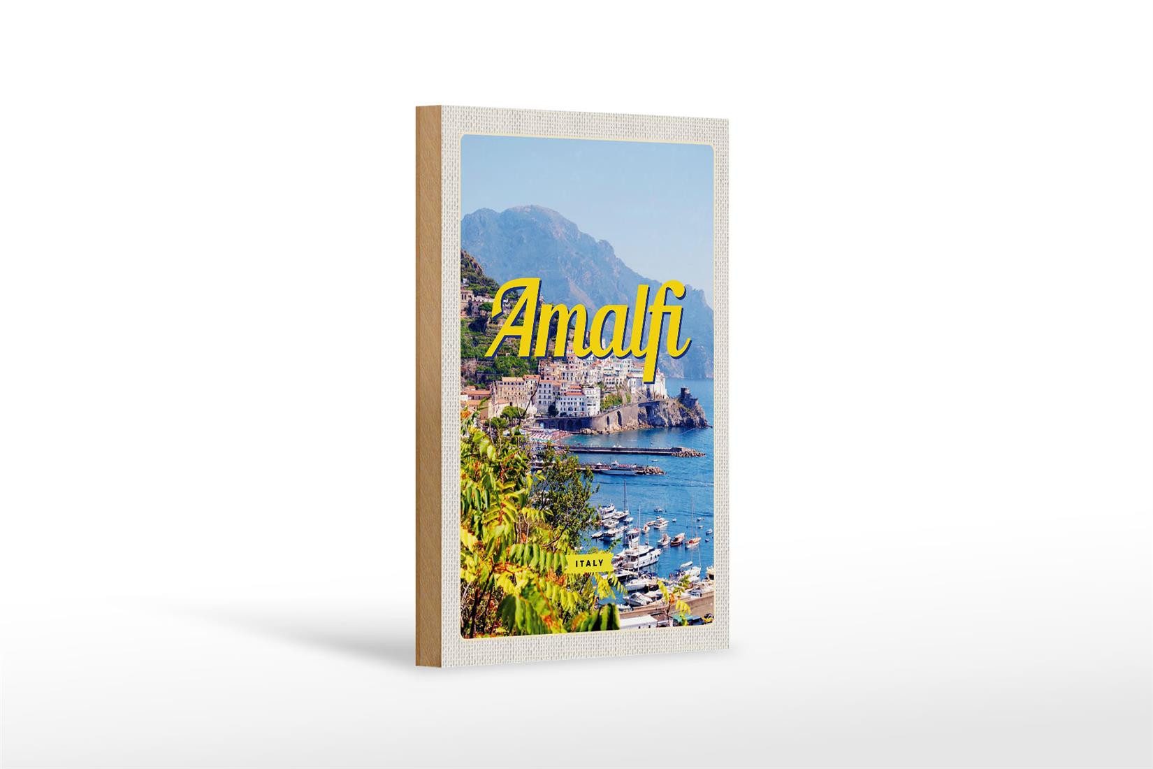 Femer GmbH Holzbild Reise 12x18 cm Amalfi Italy Urlaub Meerblick, (1 St), Glatte Holzfaserplatte (MDF), vorn beschichtet