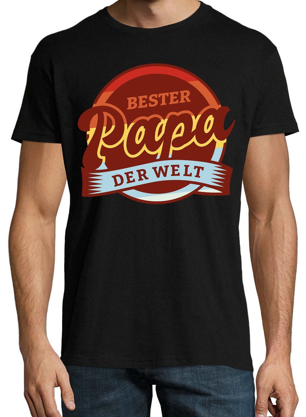 Welt Herren Der Schwarz mit Bester T-Shirt Designz Frontdruck Trendigem Youth Papa T-Shirt