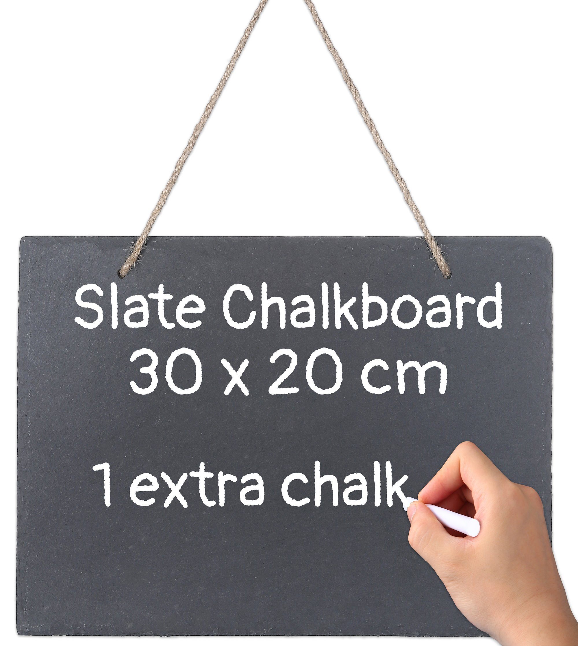 Praknu Wandtafel Schiefertafel Querformat mit Kreide, (Set, 1-tlg), 30x20 cm - Bruchsicher - Mit Kreide und Jutekordel