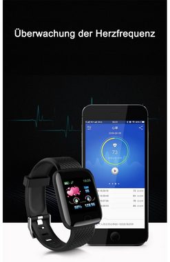 TPFNet SW13 mit Silikon Armband und Schrittzähler Smartwatch (Android), mit Blutdrucksmesser, Musiksteuerung, Kalorien, Social Media wie Whatsapp etc., Blau