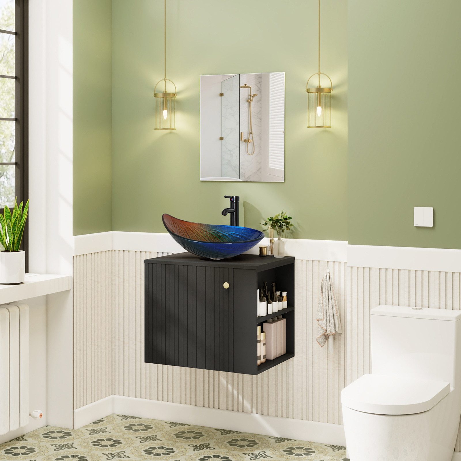 Puluomis Badezimmer-Set Badezimmerschrank mit Spiegel Waschbeckenunterschra günstig online kaufen