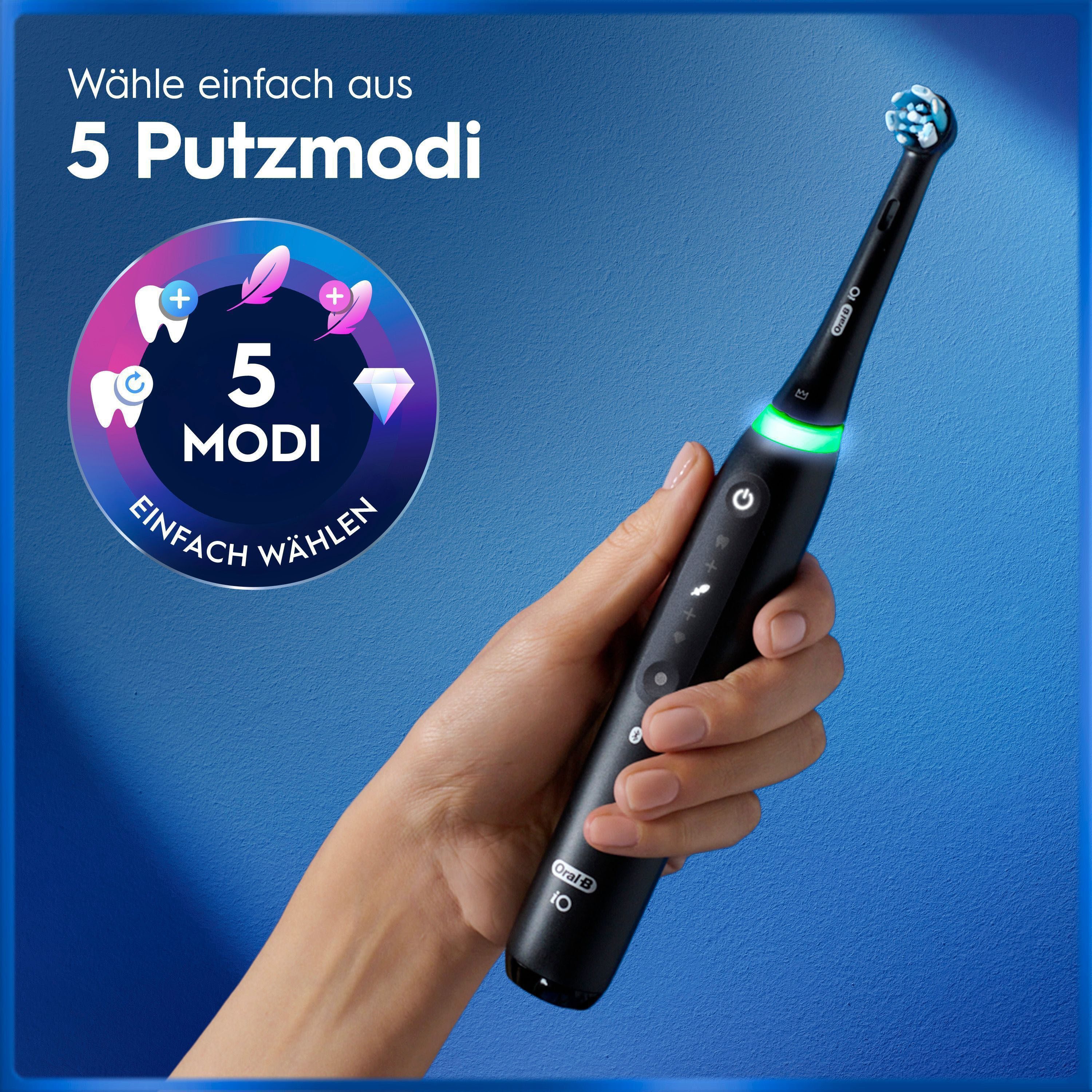 Oral-B Elektrische Zahnbürste Oral-B iO Series 5, Aufsteckbürsten: 1 St., 1 Aufsteckbürste, Langanhaltender Akku, Reise-Etui, Aufsteckbürstenhalter