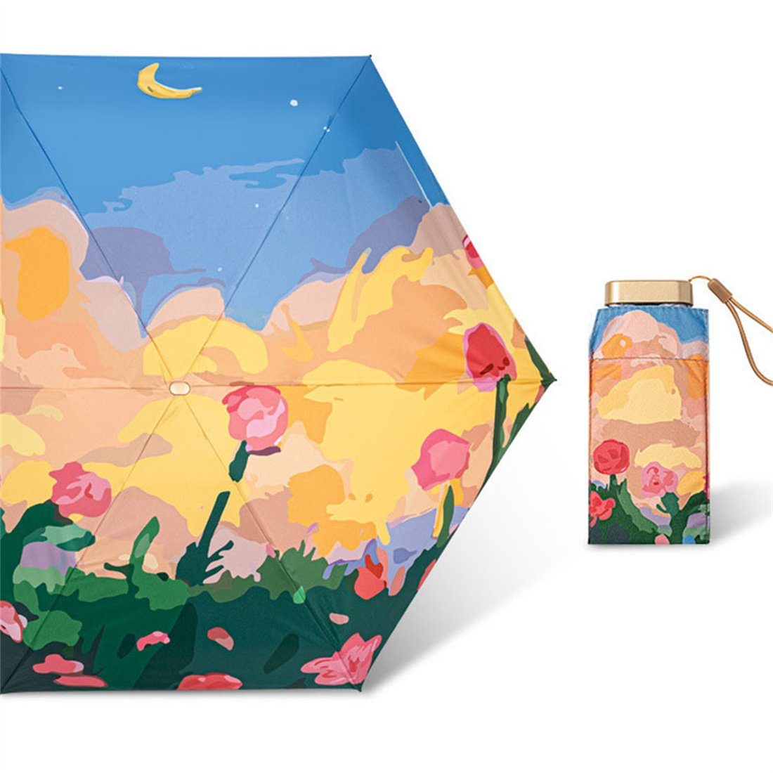DÖRÖY Taschenregenschirm UV-Regenschirm, winddichter Sonnenschirm, Blumenmuster-Sonnenschirm | Taschenschirme