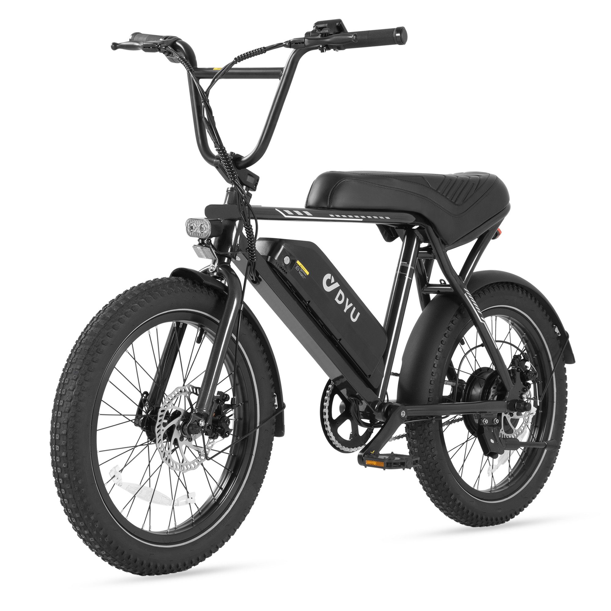 DYU E-Bike Fatbike UX Elektrofahrrad, 20 × 3,0 Zoll, 48 V 13 Ah, bis zu 100 km, für Stadt, Shimano, Kettenschaltung, Heckmotor, 624 Wh, (Set, Akku, Ladegerät und Montageset), Vollfederung, Scheibenbremsen, LED-Beleuchtung