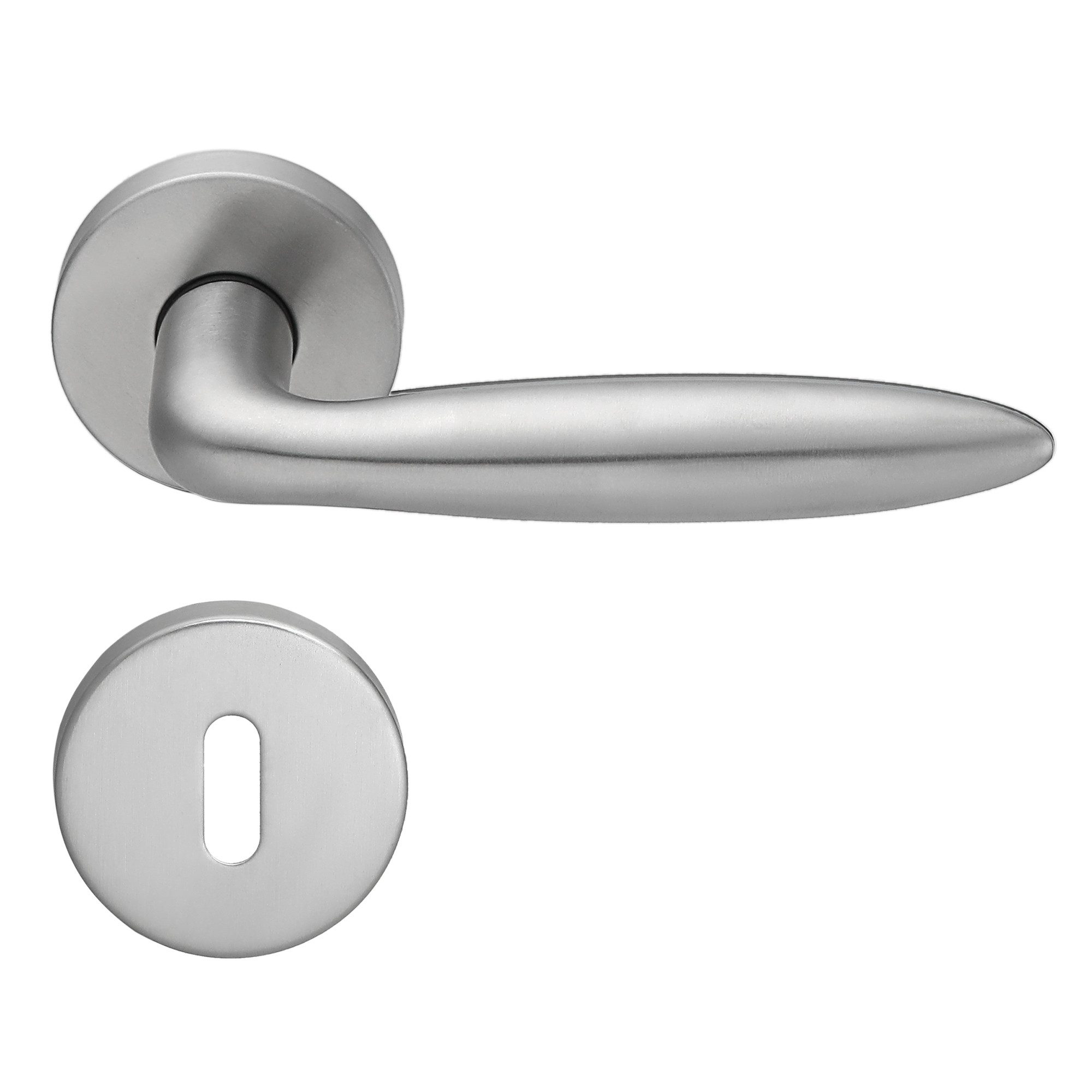 MeinTürgriff Drückergarnitur Estoril Edelstahl Türgriff für Innentüren L-Form Rosettengarnitur BB, Türdicke: 38-42 mm, Vierkantmaß: 8 mm