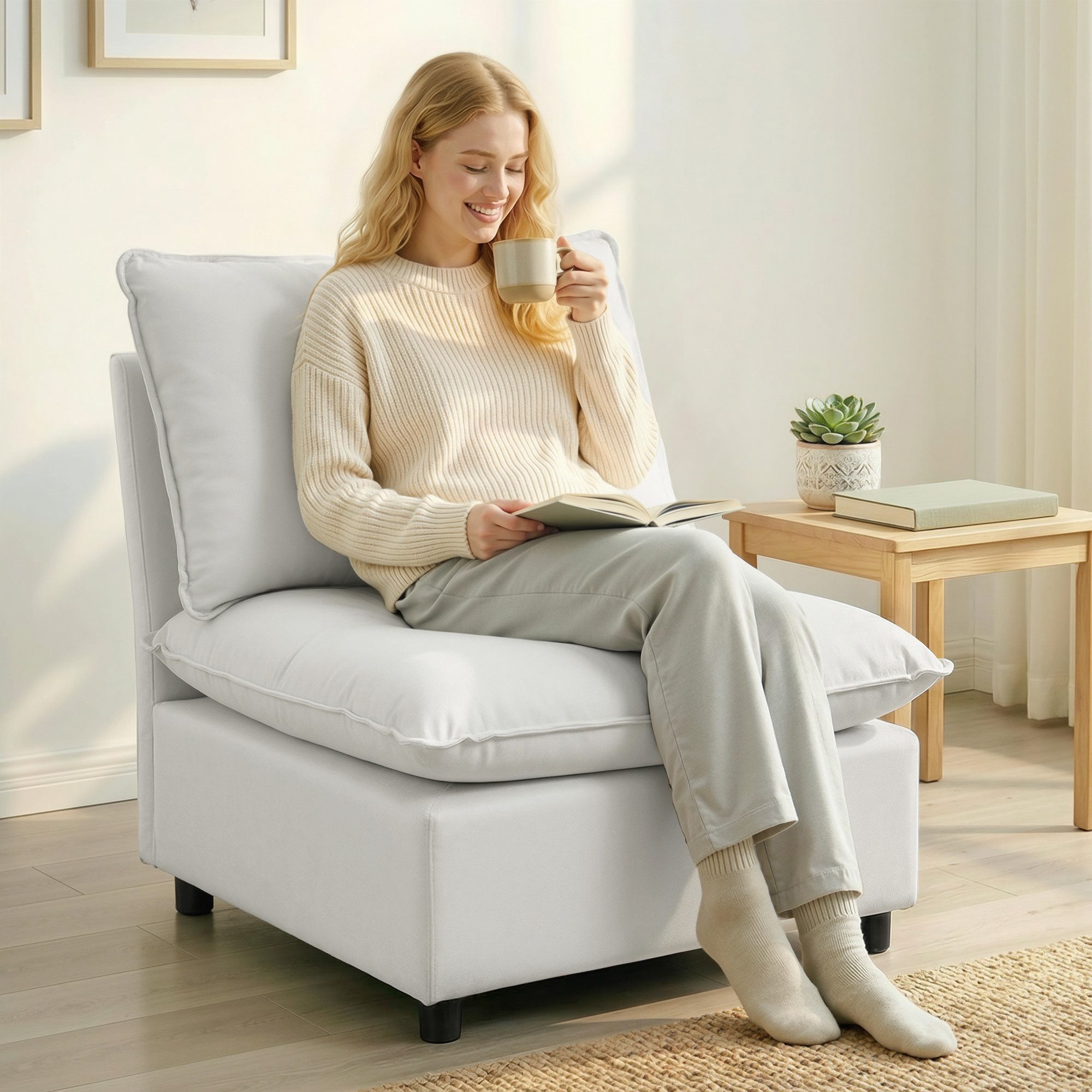 HOMCOM Sofa Loungesessel aus Kunstleder für kleine Räume, grau, Modulare Couch 1 Teile, für kleine Räume, einfache Montage, Grau