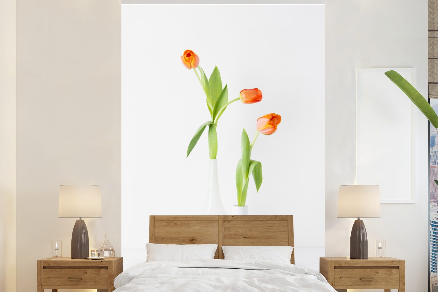 MuchoWow Fototapete Tulpen - Orange - Blumen, Matt, bedruckt, (3 St), Montagefertig Vinyl Tapete für Wohnzimmer, Wandtapete