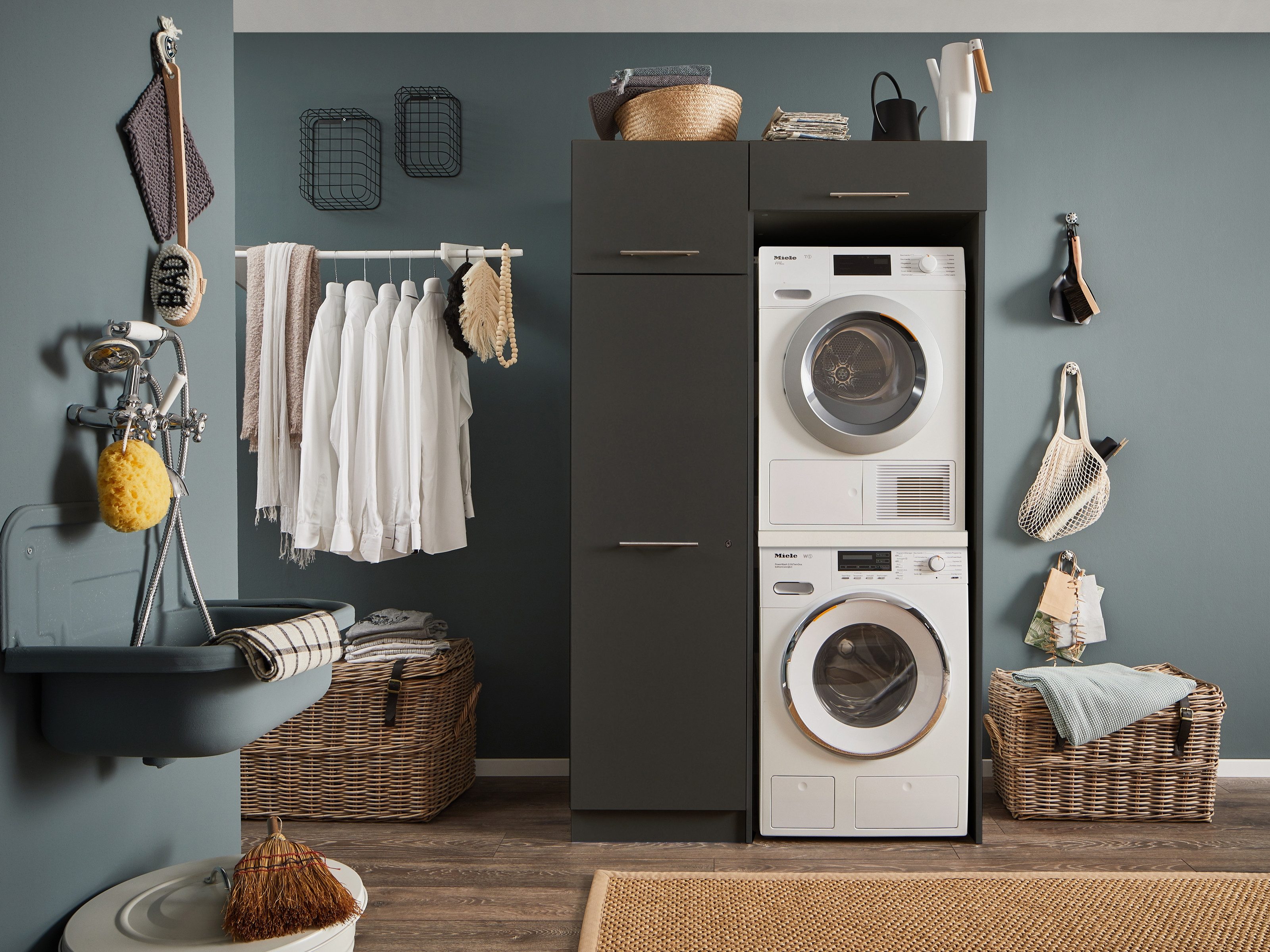 freiraum Waschmaschinenumbauschrank LAUNDREEZY in anthrazit - 117,5x200x67,5 (BxHxT)