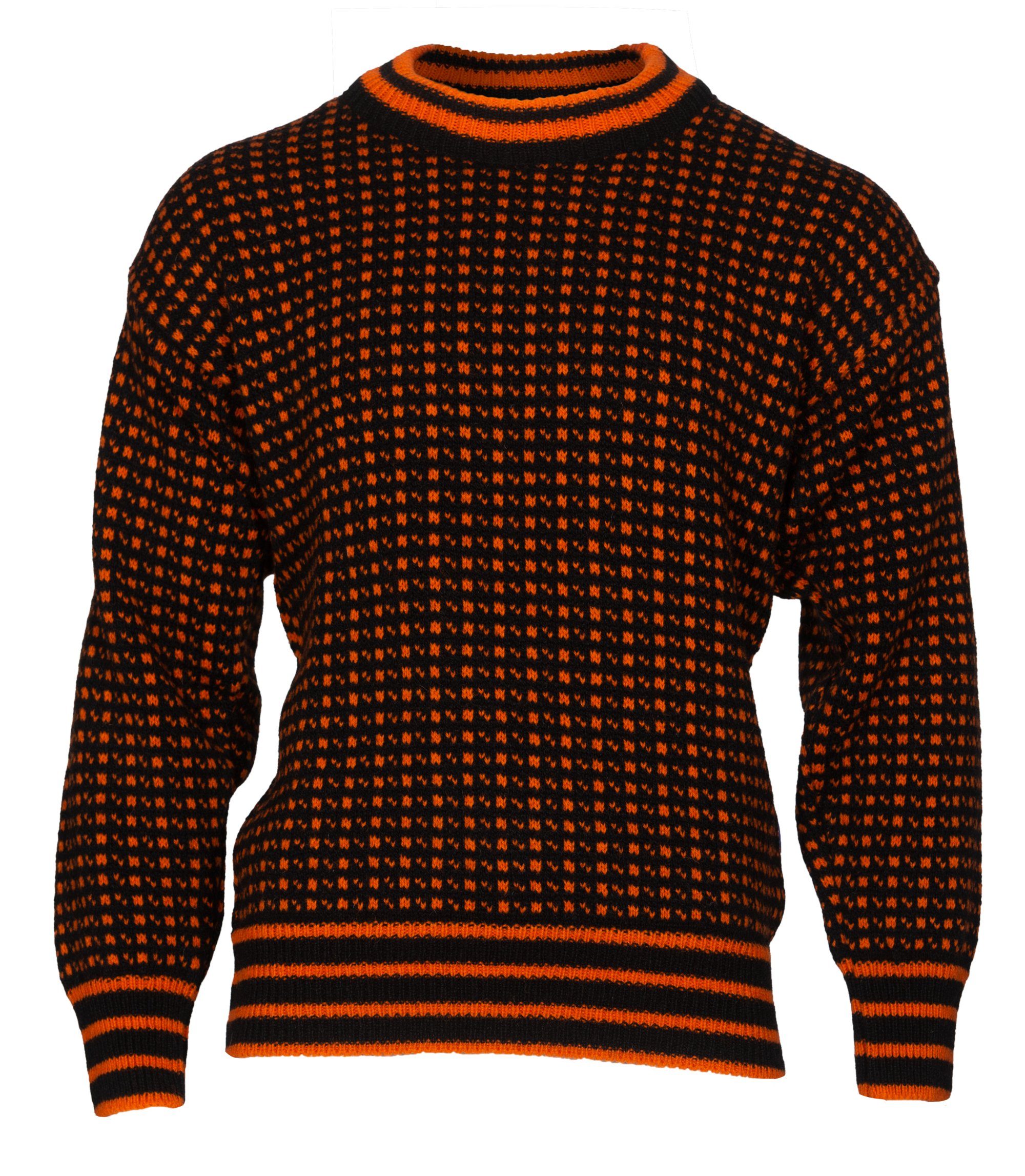 Bråtens Strickpullover - Herren Damen Wollpullover - Islender Pullover - schwarz-orange - aus 100% norwegischer Wolle