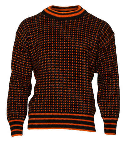 Bråtens Strickpullover - Herren Damen Wollpullover - Islender Pullover - schwarz-orange - aus 100% norwegischer Wolle