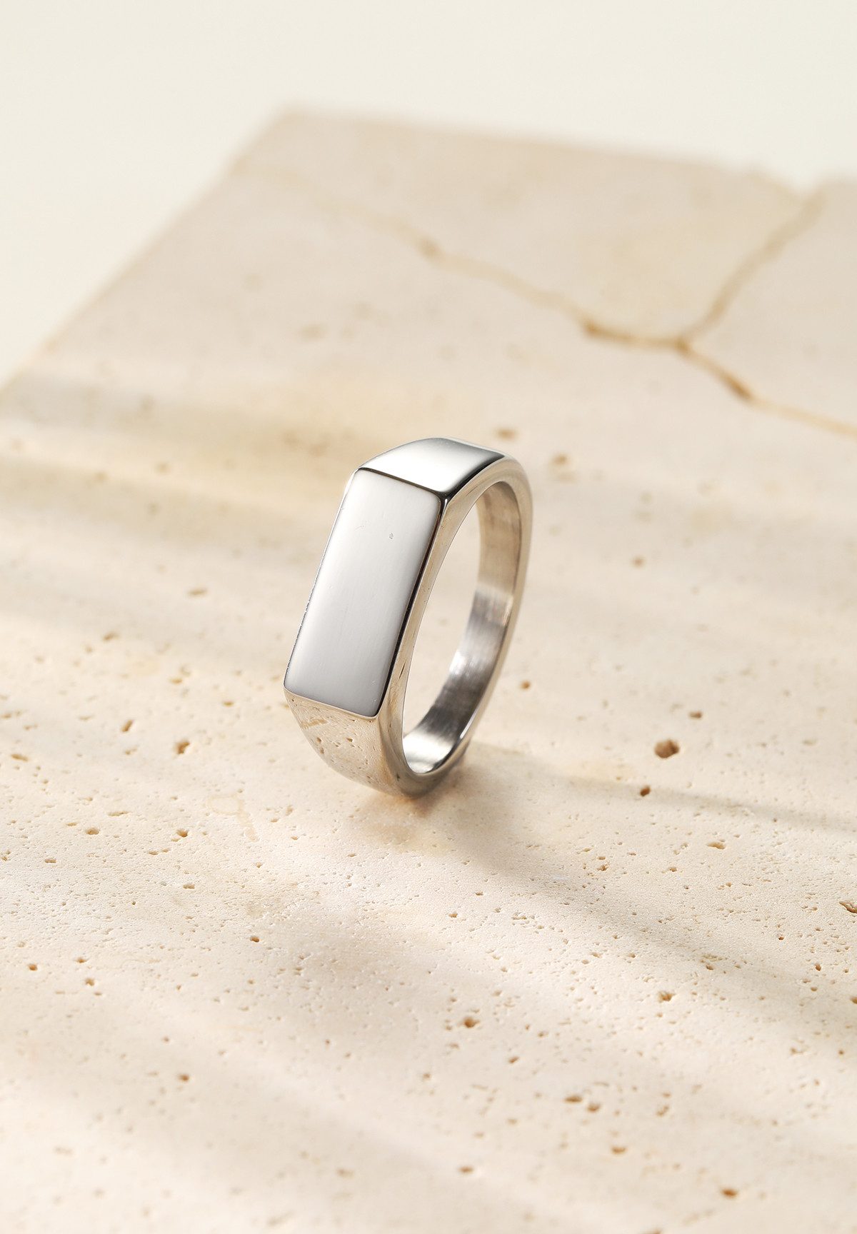 Hey Happiness Siegelring Rechteck Herren, 18K Vergoldeter Edelstahl Ring Geo