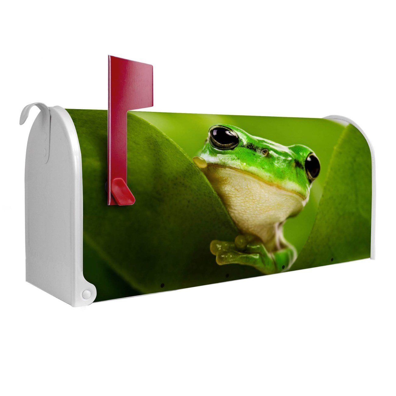 banjado Amerikanischer Briefkasten Mailbox Frosch (Amerikanischer Briefkasten, original aus Mississippi USA), 22 x 17 x 51 cm weiß | Briefkästen