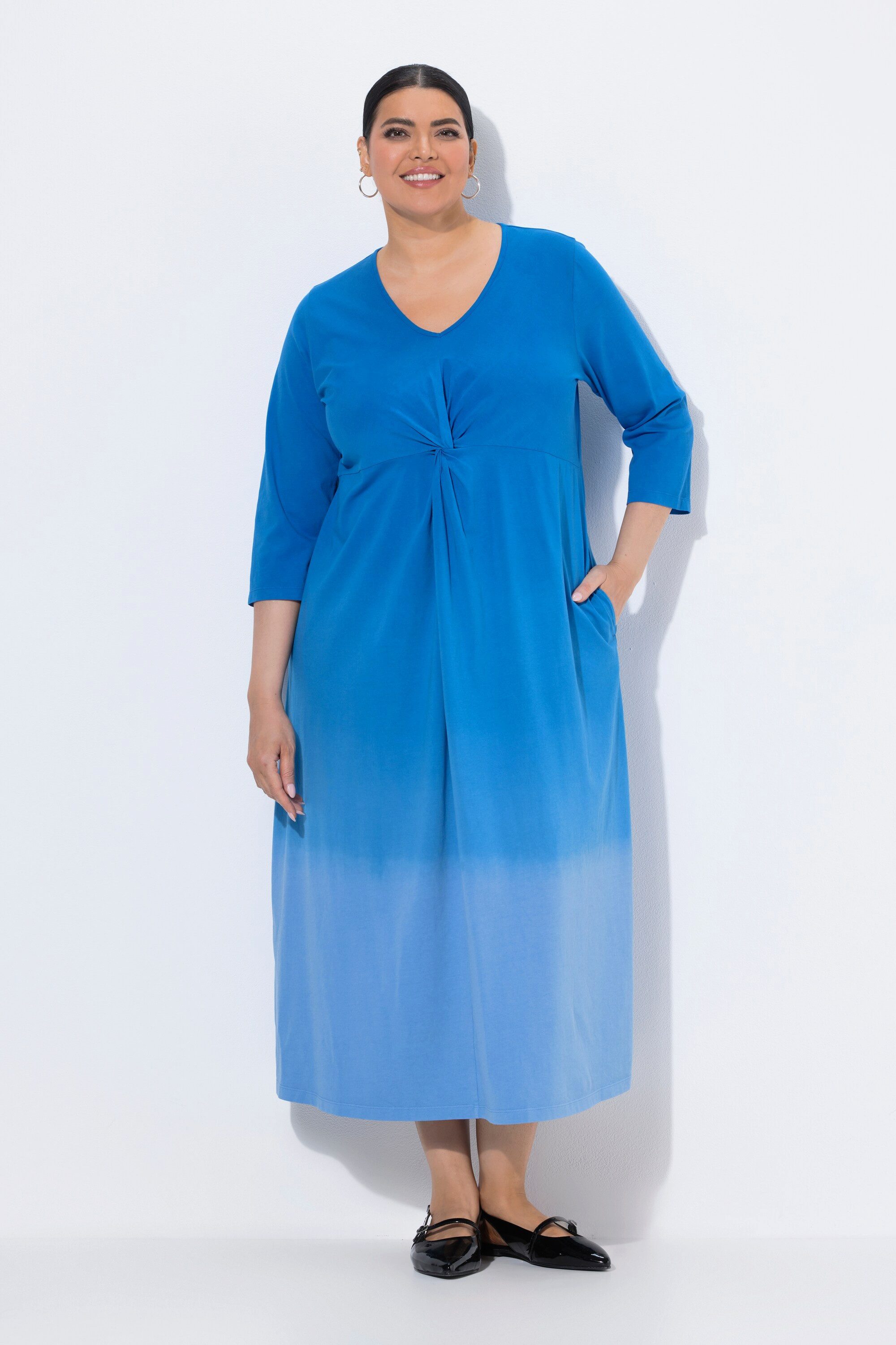 Maxikleid Jerseykleid Batikmuster A-Linie V-Ausschnitt
