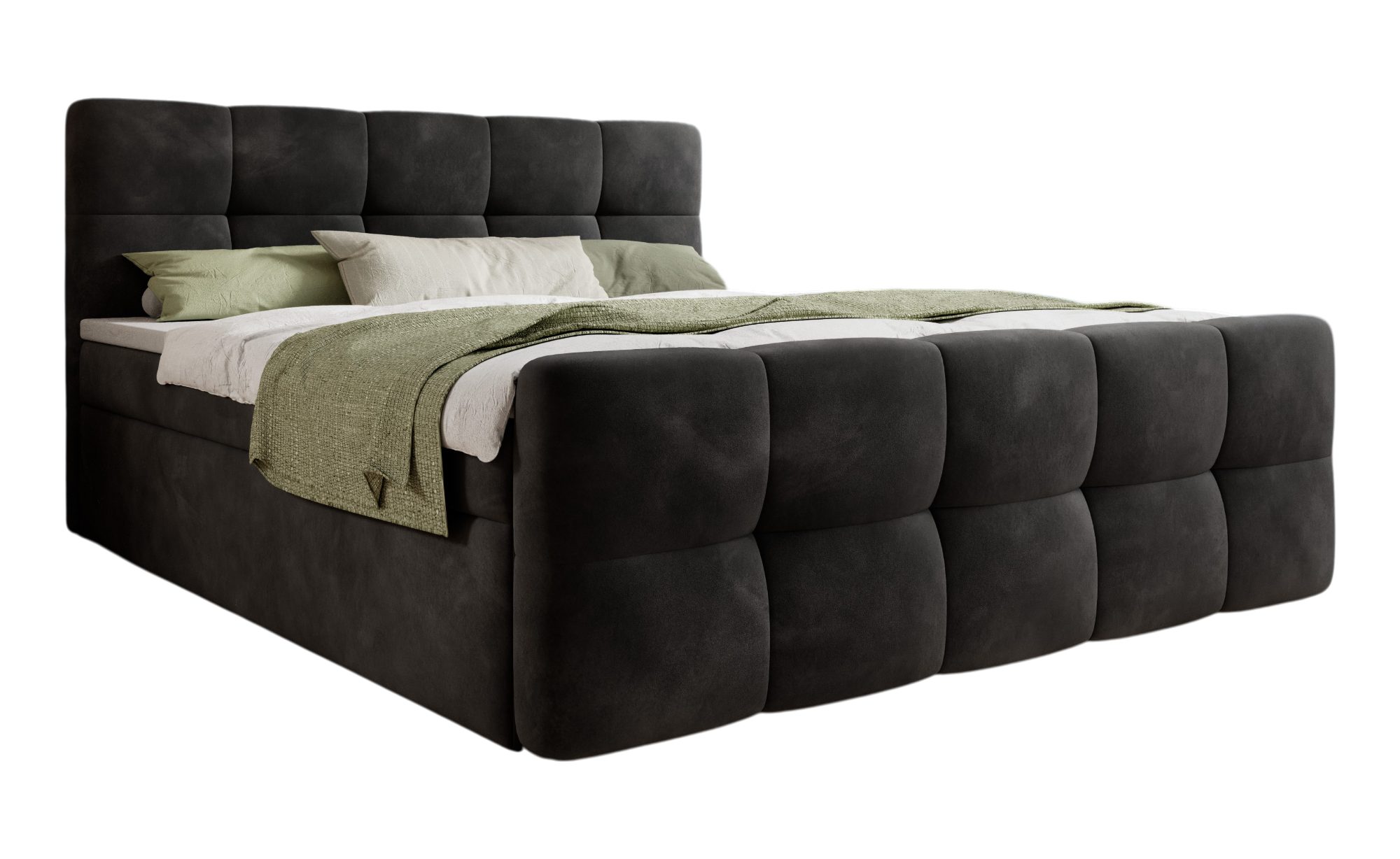 thematys Boxbett mit Bettkasten 140x200–200x200 cm – Velours oder Bouclé Bezug – (Polsterbett Bonnellfederkern Matratze H3 + Gratis 3cm Topper, Boxbett - Luxus Doppelbett mit Stauraum)