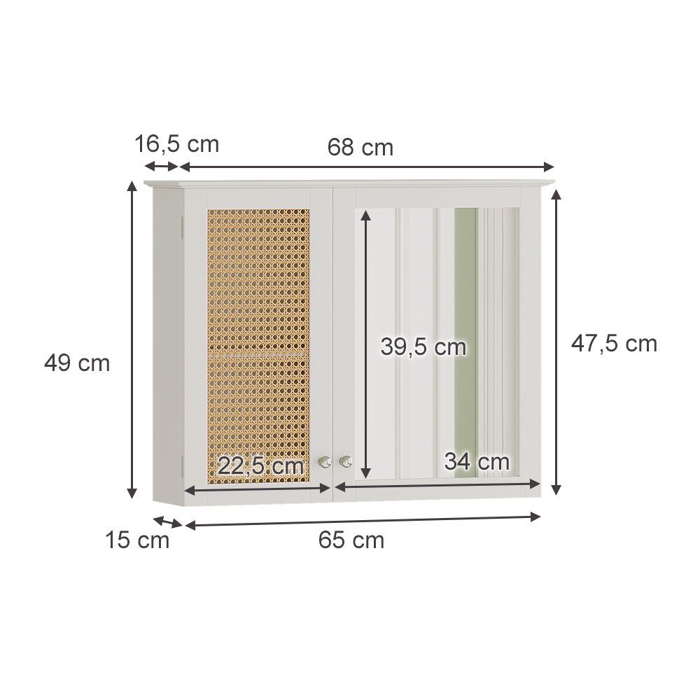 Vicco Badezimmerspiegelschrank Rosario, Weiß, 68 x 49 cm mit 2 Türen (1-St)
